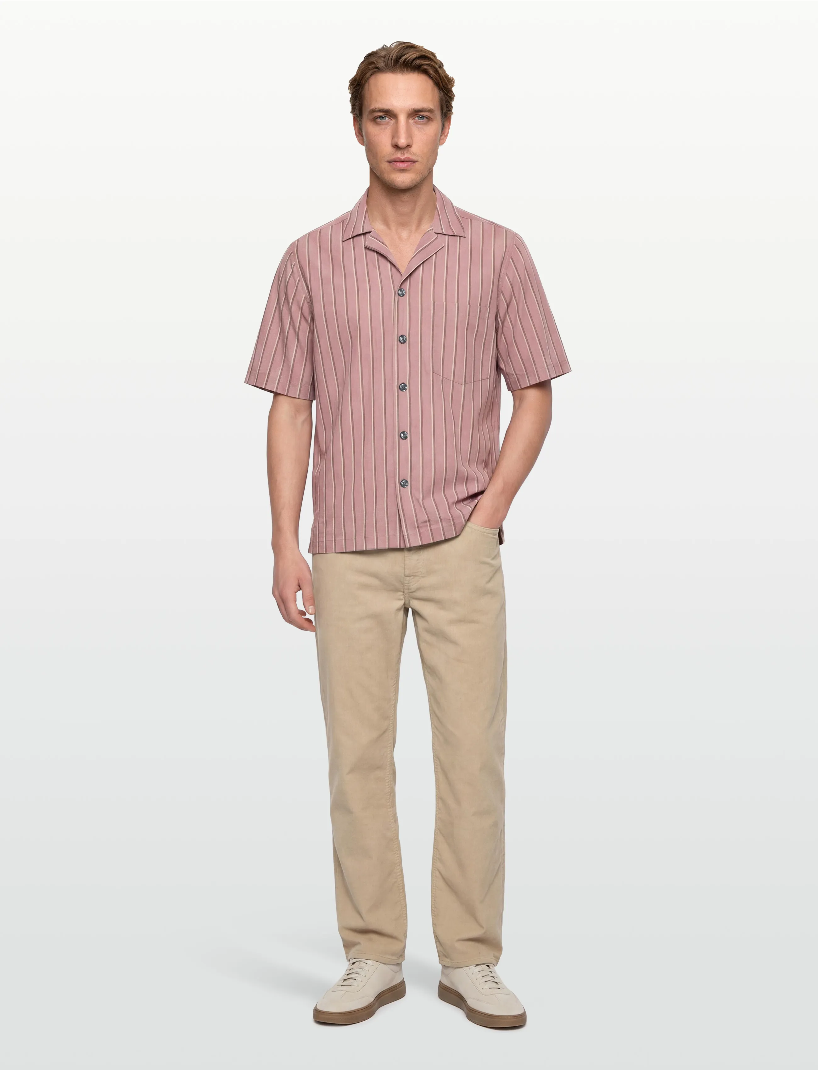 Oscar Jacobson Reg Fit Cuban Striped Shirt - Business - DESERT ROSE / pink/rose