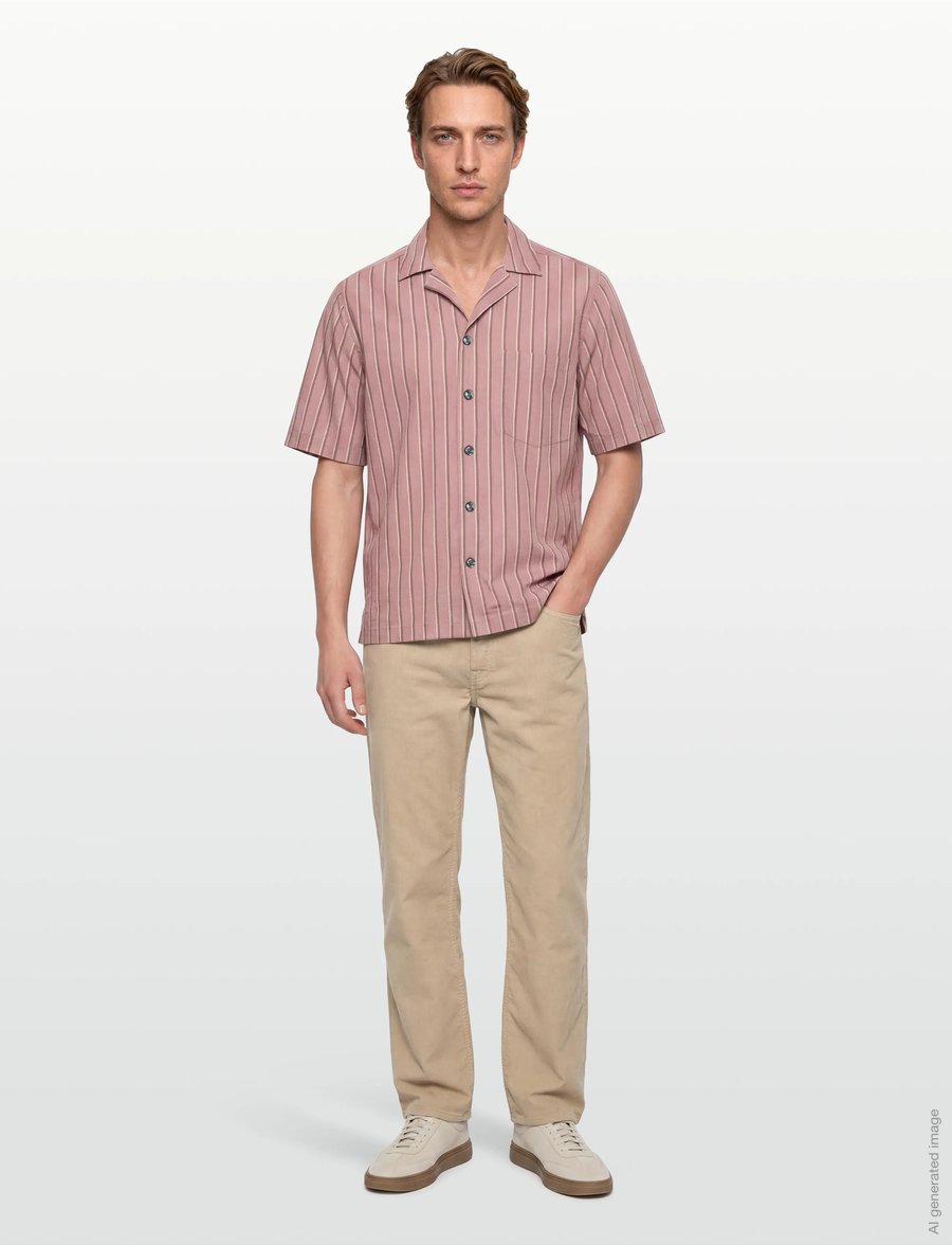 Oscar Jacobson - Reg Fit Cuban Striped Shirt - tavalised t-särgid - desert rose - 0