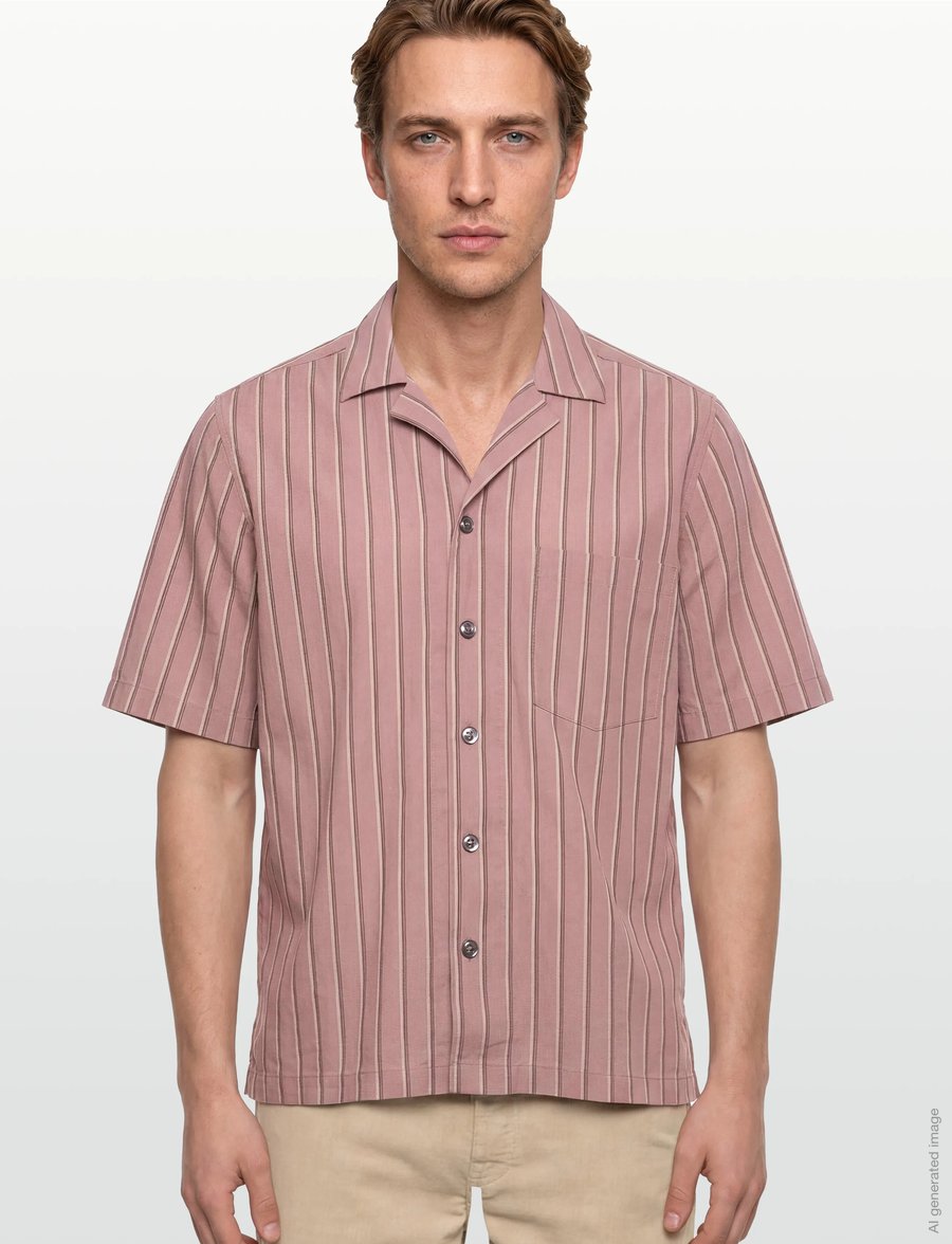 Oscar Jacobson - Reg Fit Cuban Striped Shirt - tavalised t-särgid - desert rose - 3