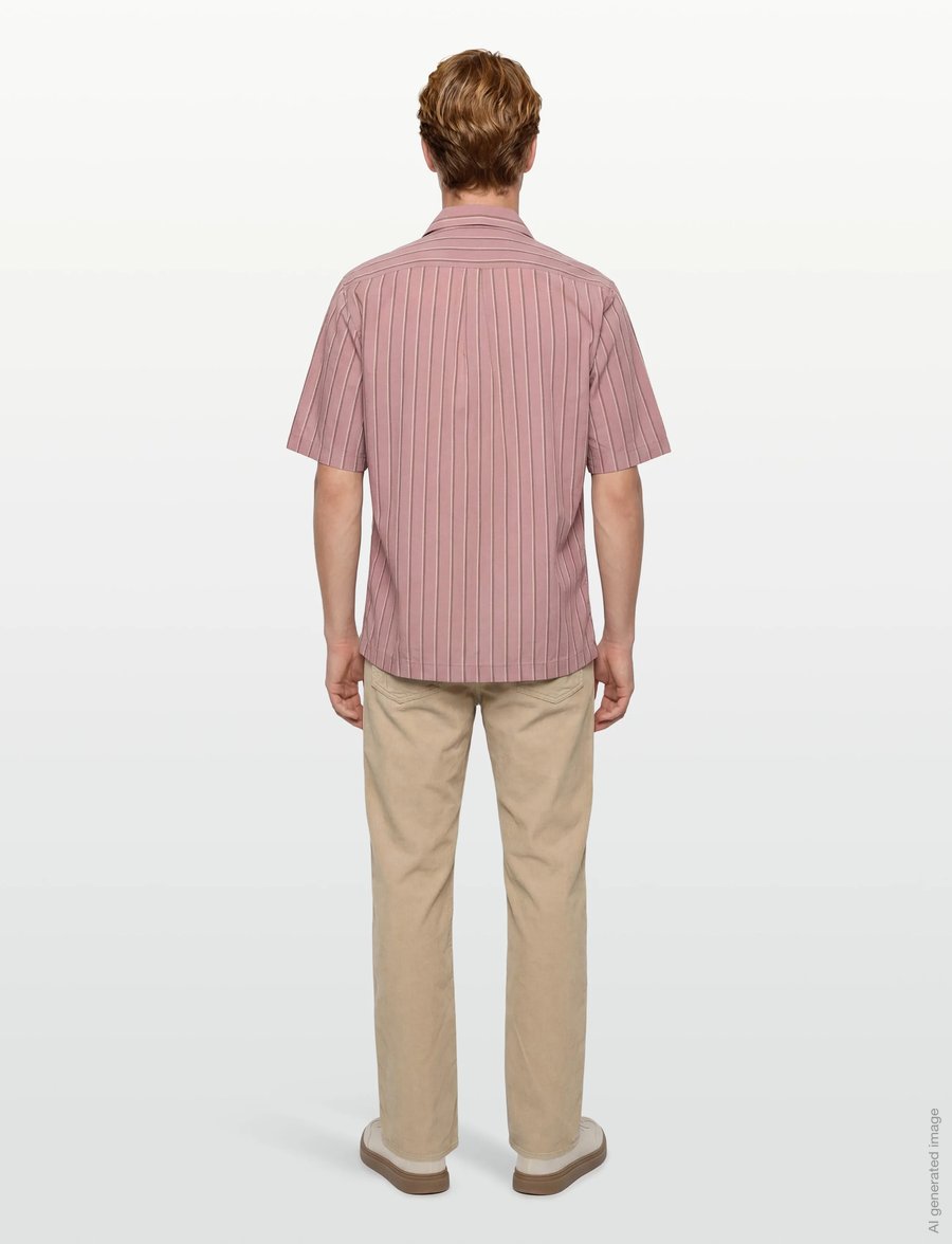 Oscar Jacobson - Reg Fit Cuban Striped Shirt - tavalised t-särgid - desert rose - 4