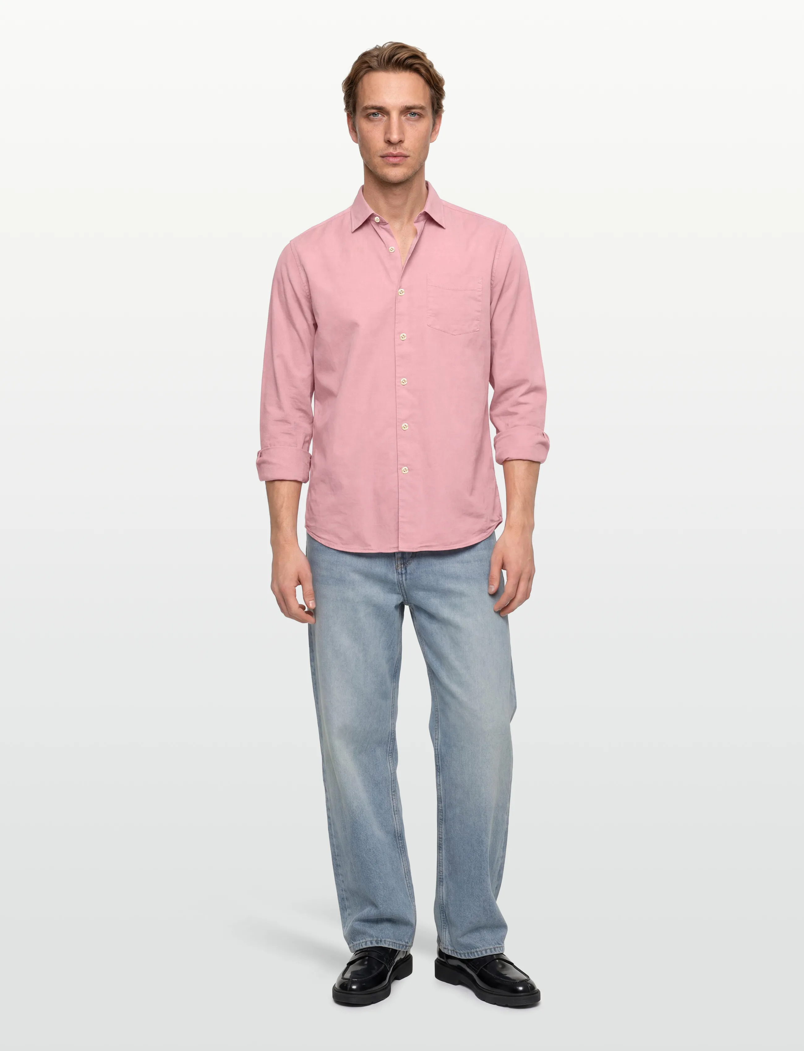 Oscar Jacobson Reg Fit Wide Spread C GD Twill - Chemises Basiques - APRICOT PINK / pink/rose