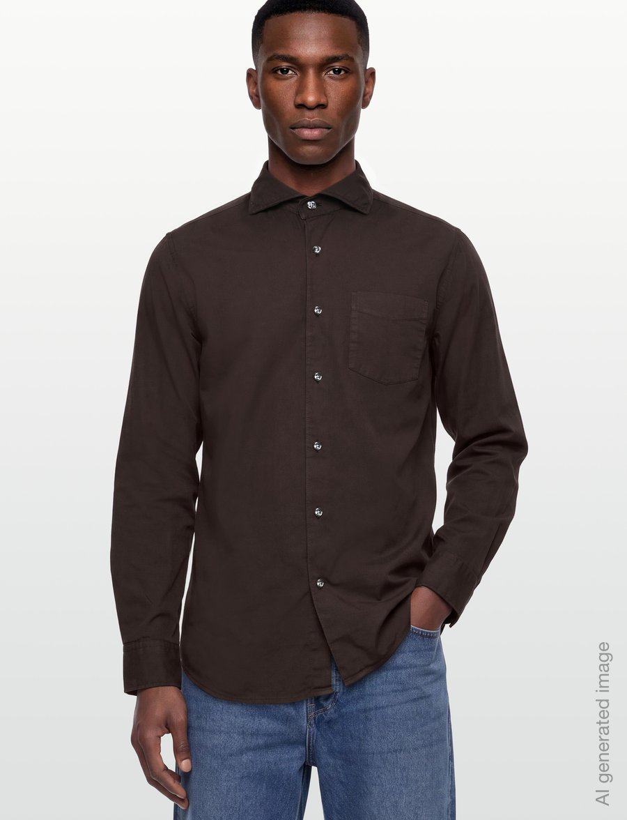 Oscar Jacobson - Reg Fit Wide Spread C GD Twill - basic-hemden - dark mud brown - 3