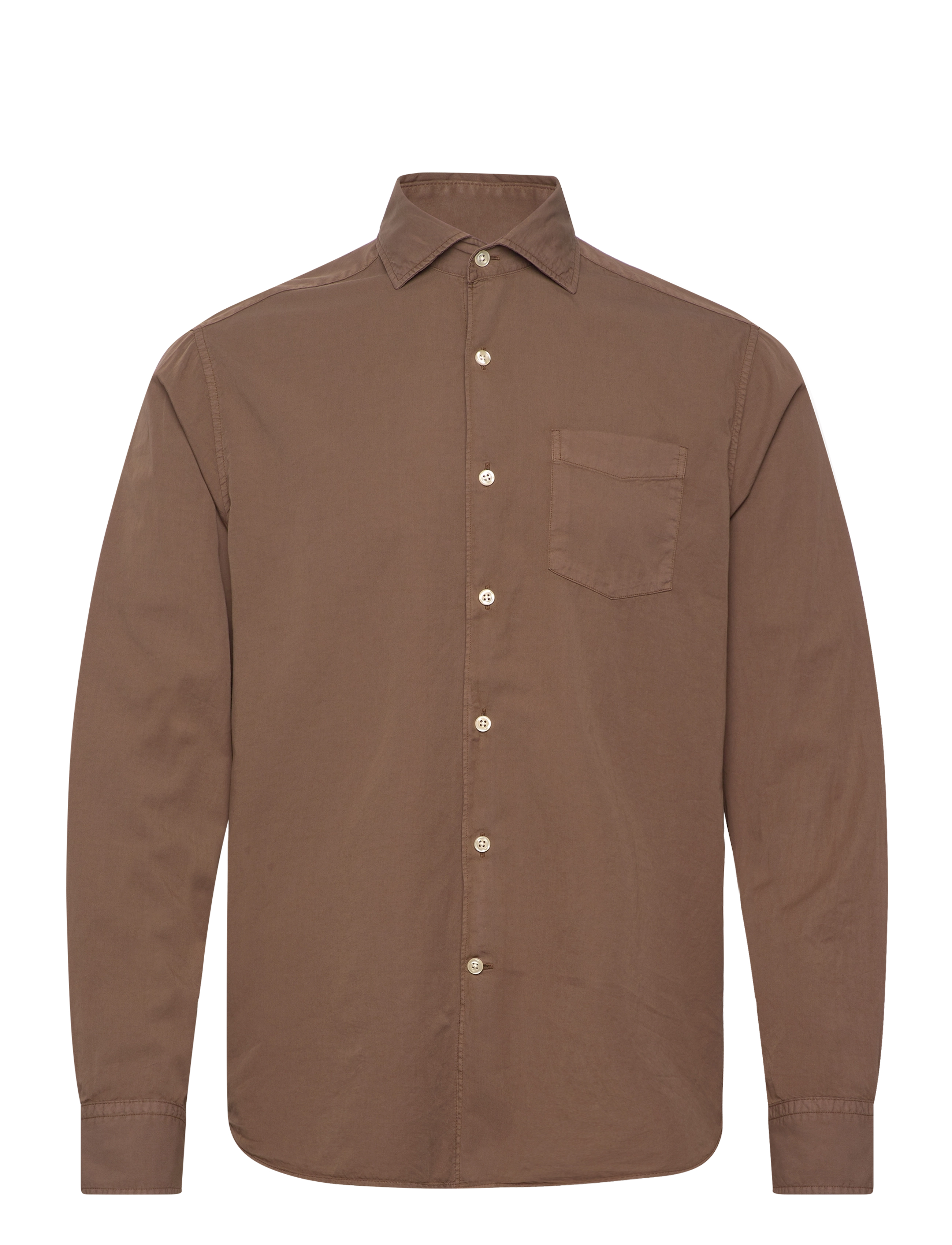 Oscar Jacobson Reg Fit Wide Spread C GD Twill - Skjorter - LIGHT ARMY GREEN / brown