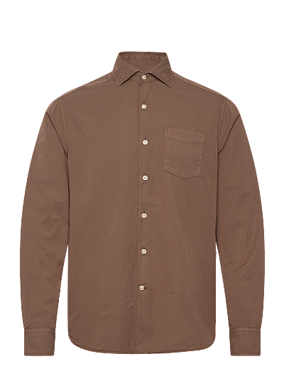 Oscar Jacobson Reg Fit Wide Spread C GD Twill - Shirts - LIGHT ARMY GREEN / brown