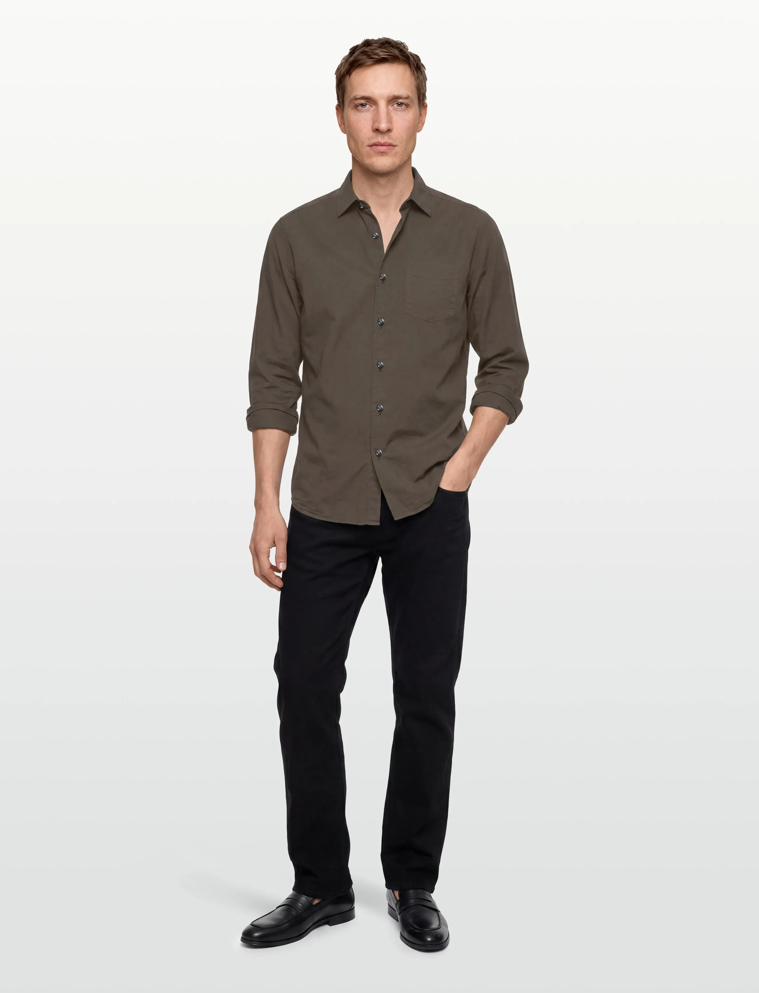 Oscar Jacobson Reg Fit Wide Spread C GD Twill - Riided - TREE GREEN / khaki/green