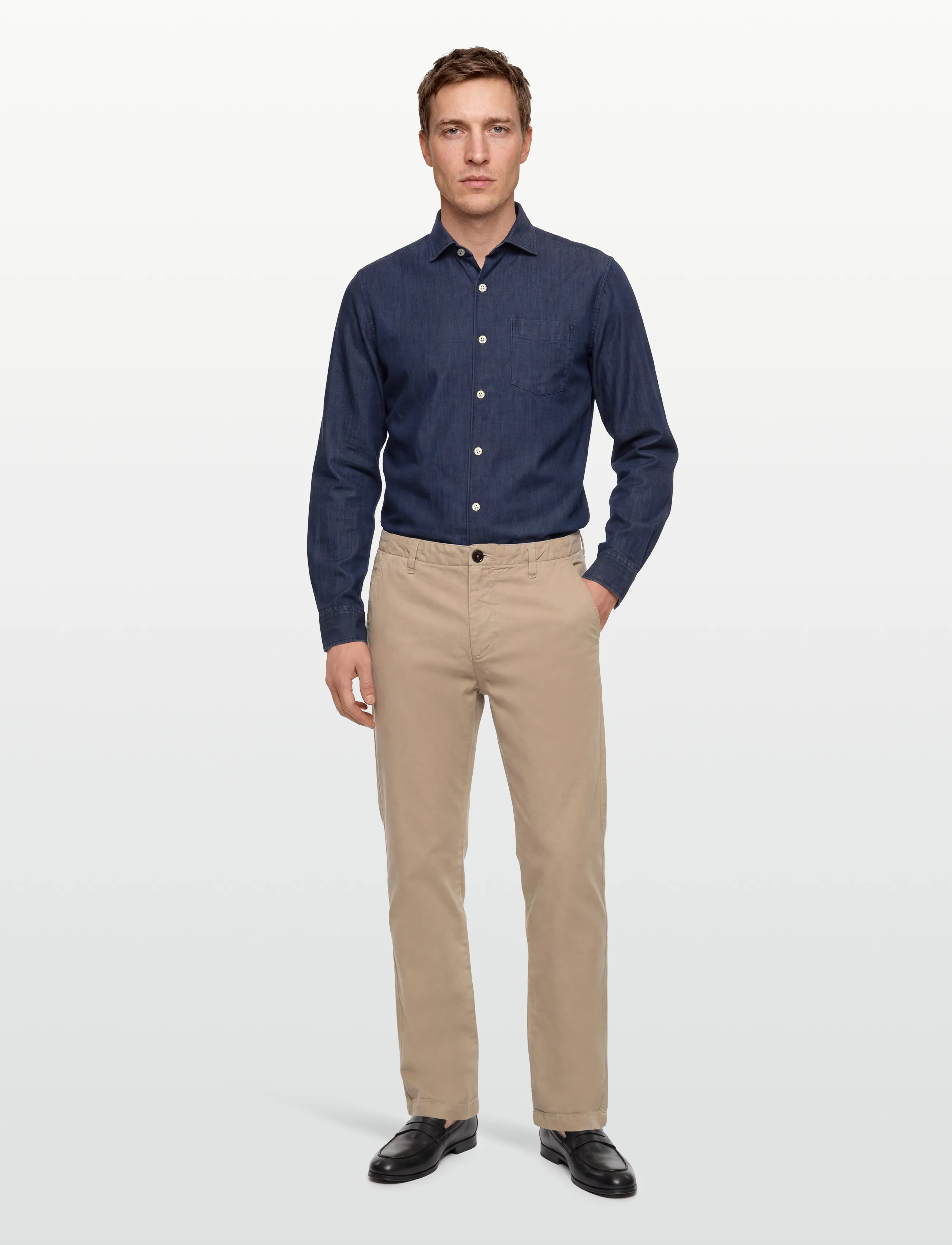 Oscar Jacobson Reg Fit Wide Spread C Dark Indigo, Mænd, Denim Skjorte, Blå, Str: L