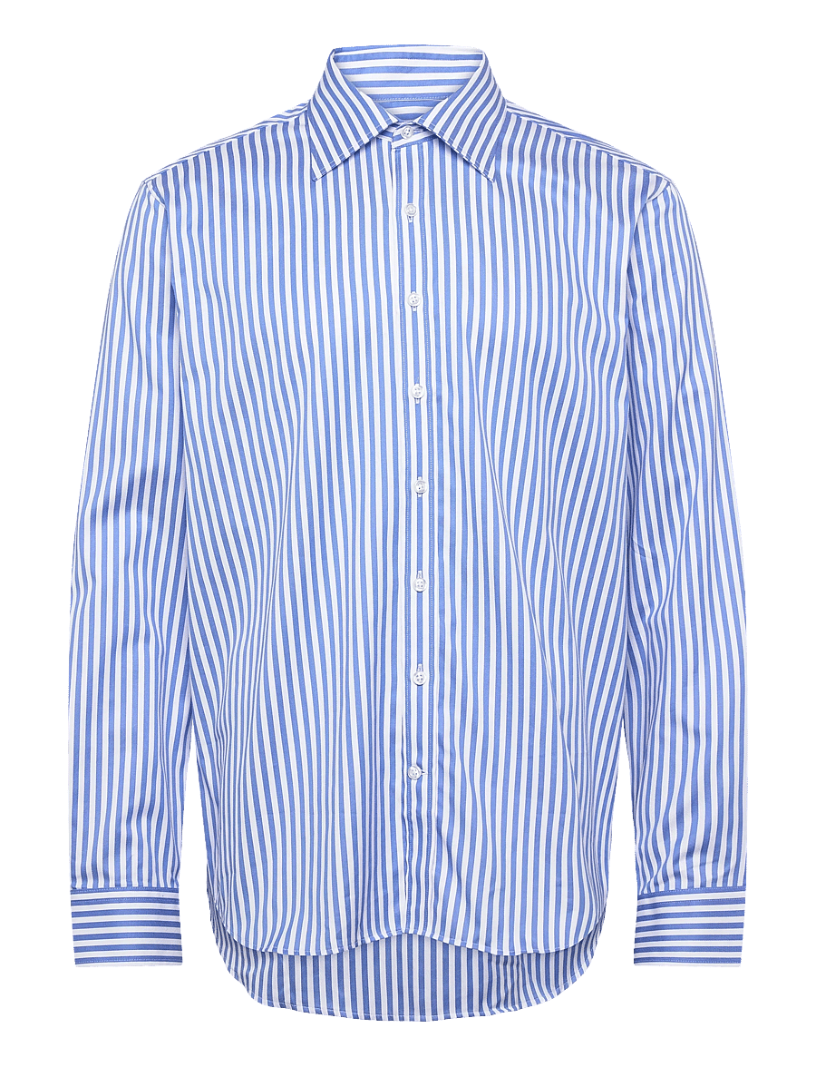 Oscar Jacobson - Reg Fit Turn Down Twill Stripe - raidalliset kauluspaidat - caribbean blue - 0