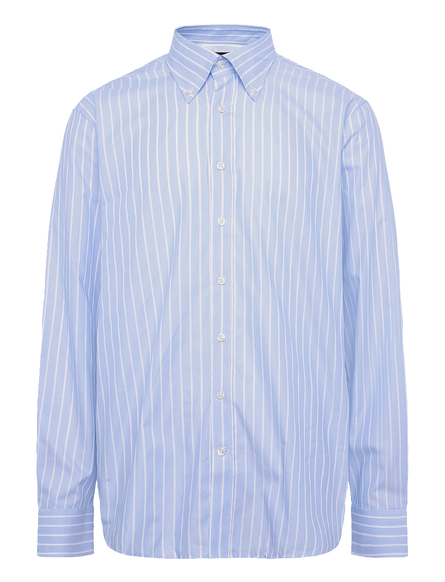 Oscar Jacobson - Reg Fit BD Royal Stripe Shirt - randiga skjortor - oxford blue - 1