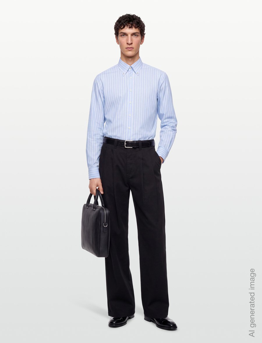 Oscar Jacobson - Reg Fit BD Royal Stripe Shirt - randiga skjortor - oxford blue - 0