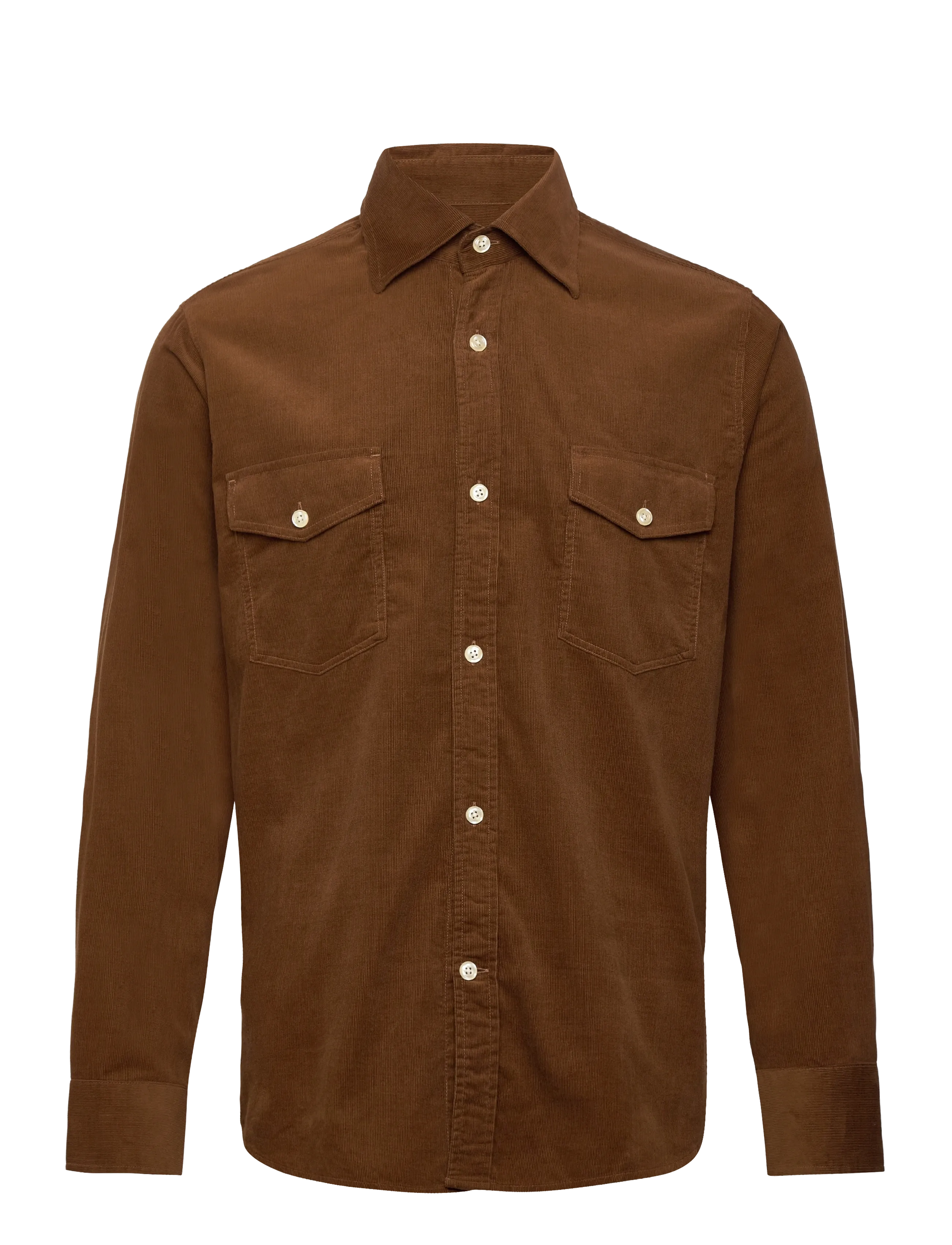Oscar Jacobson Straight Fit Spread Baby Cord - Hemden - BROWN LEAF / brown