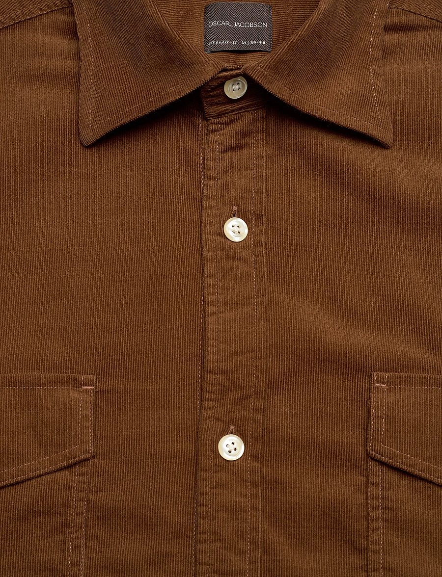 Oscar Jacobson - Straight Fit Spread Baby Cord - cordhemden - brown leaf - 2