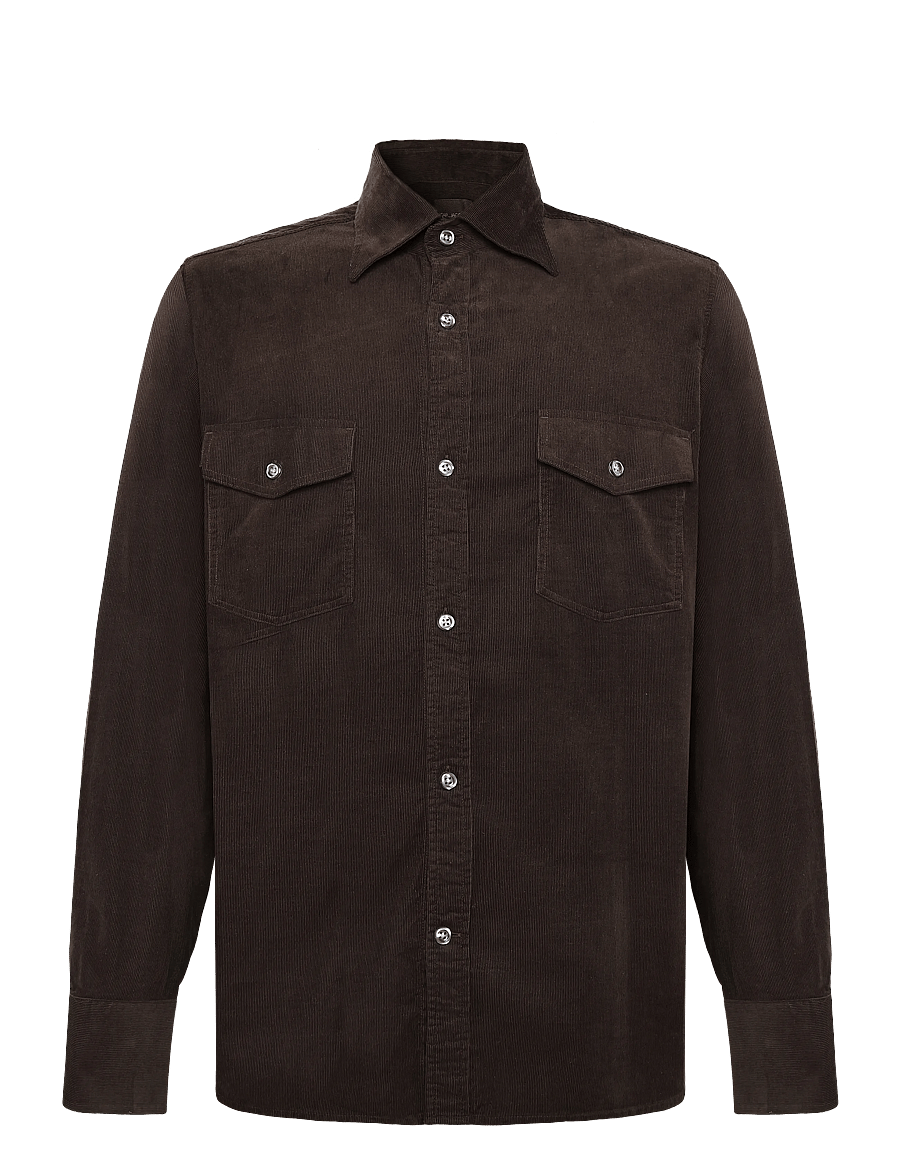 Oscar Jacobson - Straight Fit Spread Baby Cord - cordhemden - dark mud brown - 0