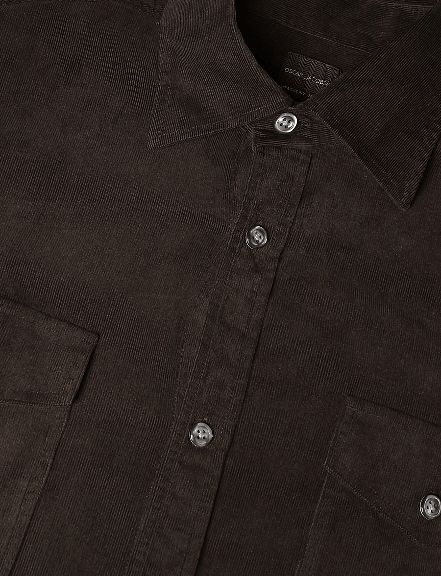 Oscar Jacobson - Straight Fit Spread Baby Cord - cordhemden - dark mud brown - 2