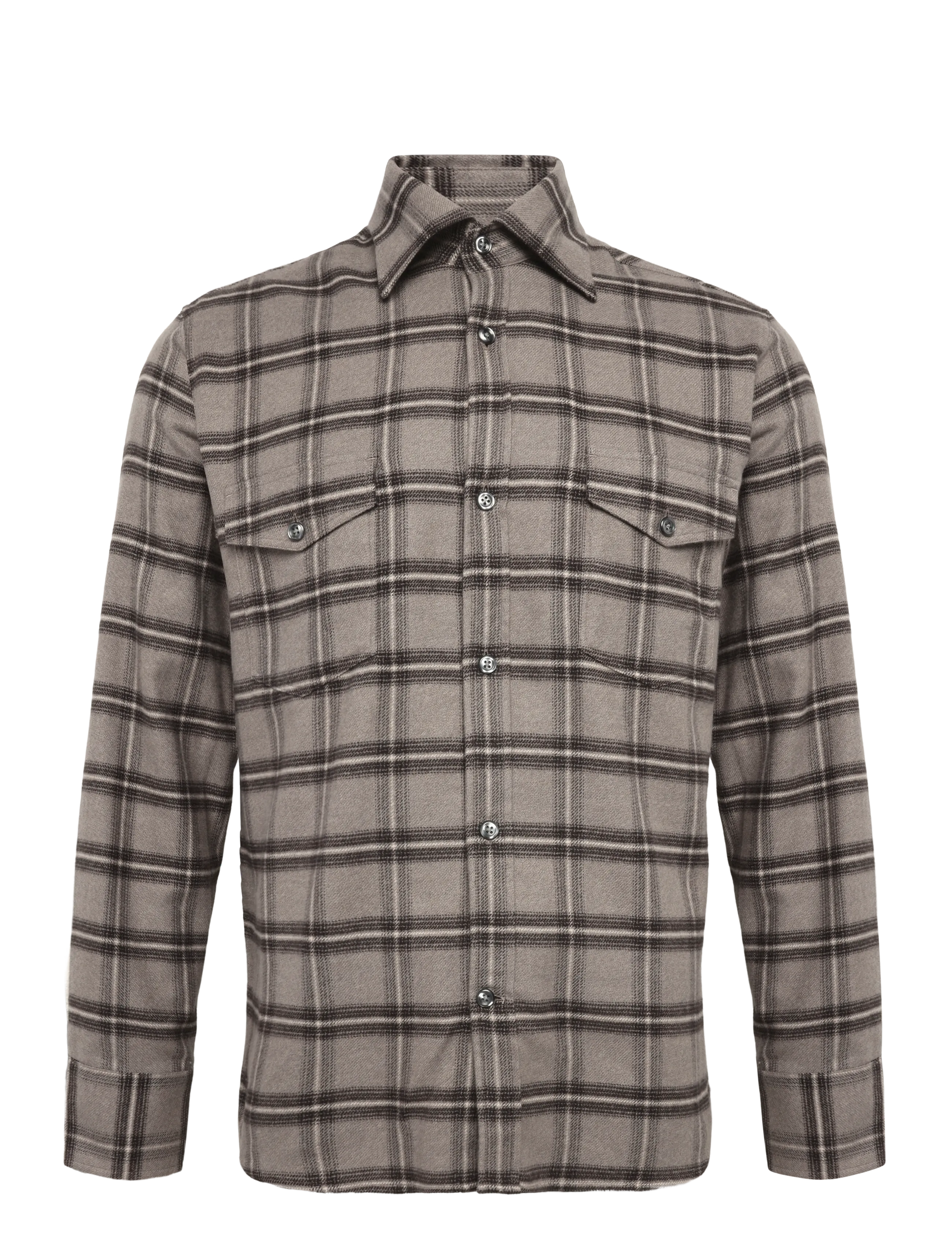 Oscar Jacobson Straight Fit Spread Flannel Check - Skjorter - NUBUCK BEIGE / beige
