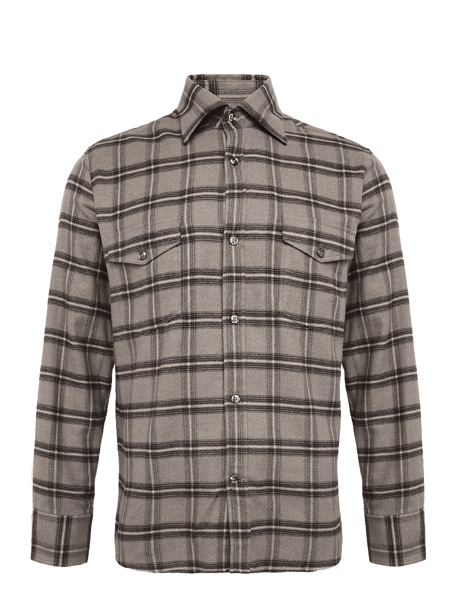 Oscar Jacobson - Straight Fit Spread Flannel Check - flannel-skjorter - nubuck beige - 0