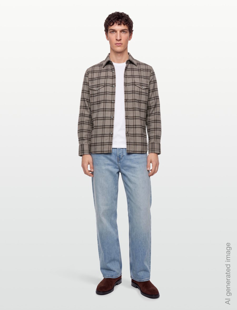 Oscar Jacobson - Straight Fit Spread Flannel Check - flanell-hemden - nubuck beige - 0