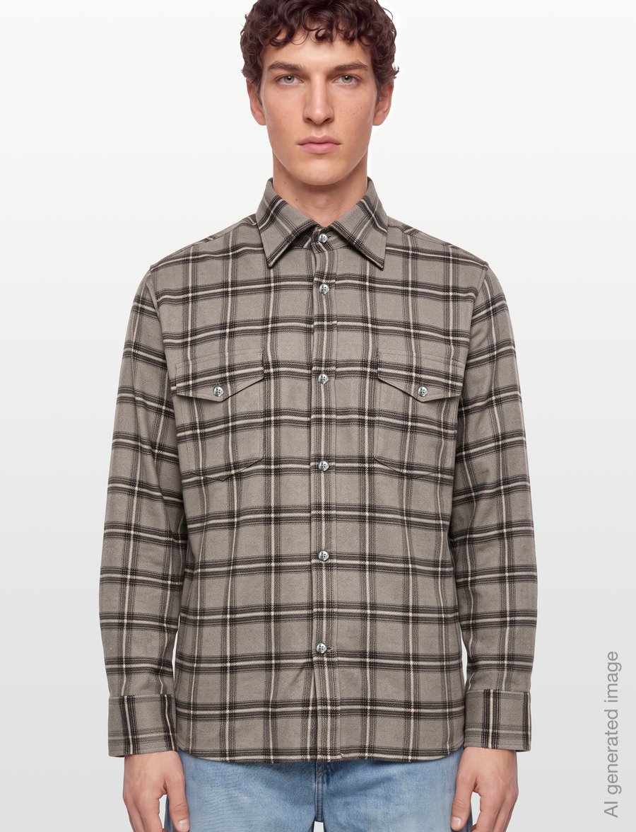 Oscar Jacobson - Straight Fit Spread Flannel Check - flanell-hemden - nubuck beige - 3