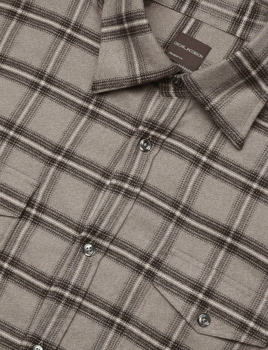 Oscar Jacobson - Straight Fit Spread Flannel Check - flannel-skjorter - nubuck beige - 2