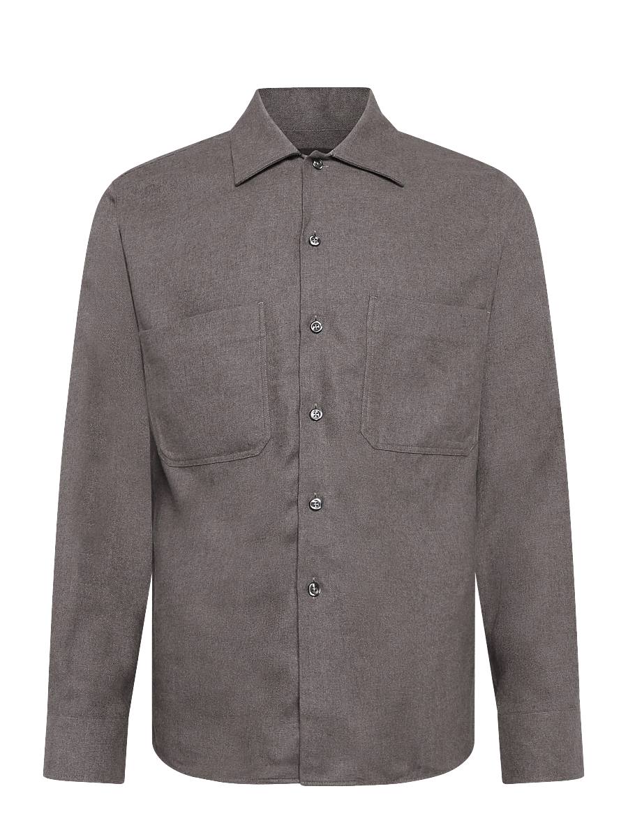 Oscar Jacobson - Straight Fit Cuban Winter Twill Shirt - flannel-skjorter - coffe brown - 0