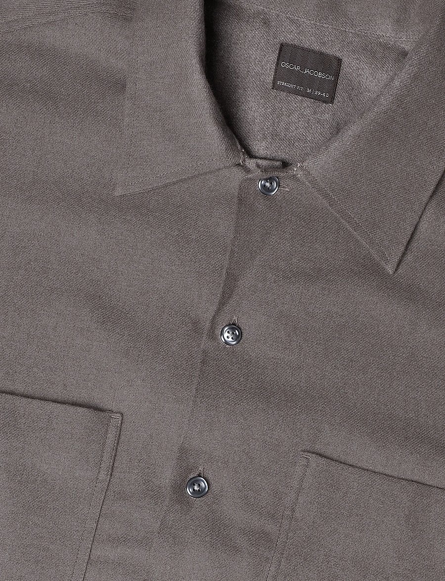 Oscar Jacobson - Straight Fit Cuban Winter Twill Shirt - flannel-skjorter - coffe brown - 2