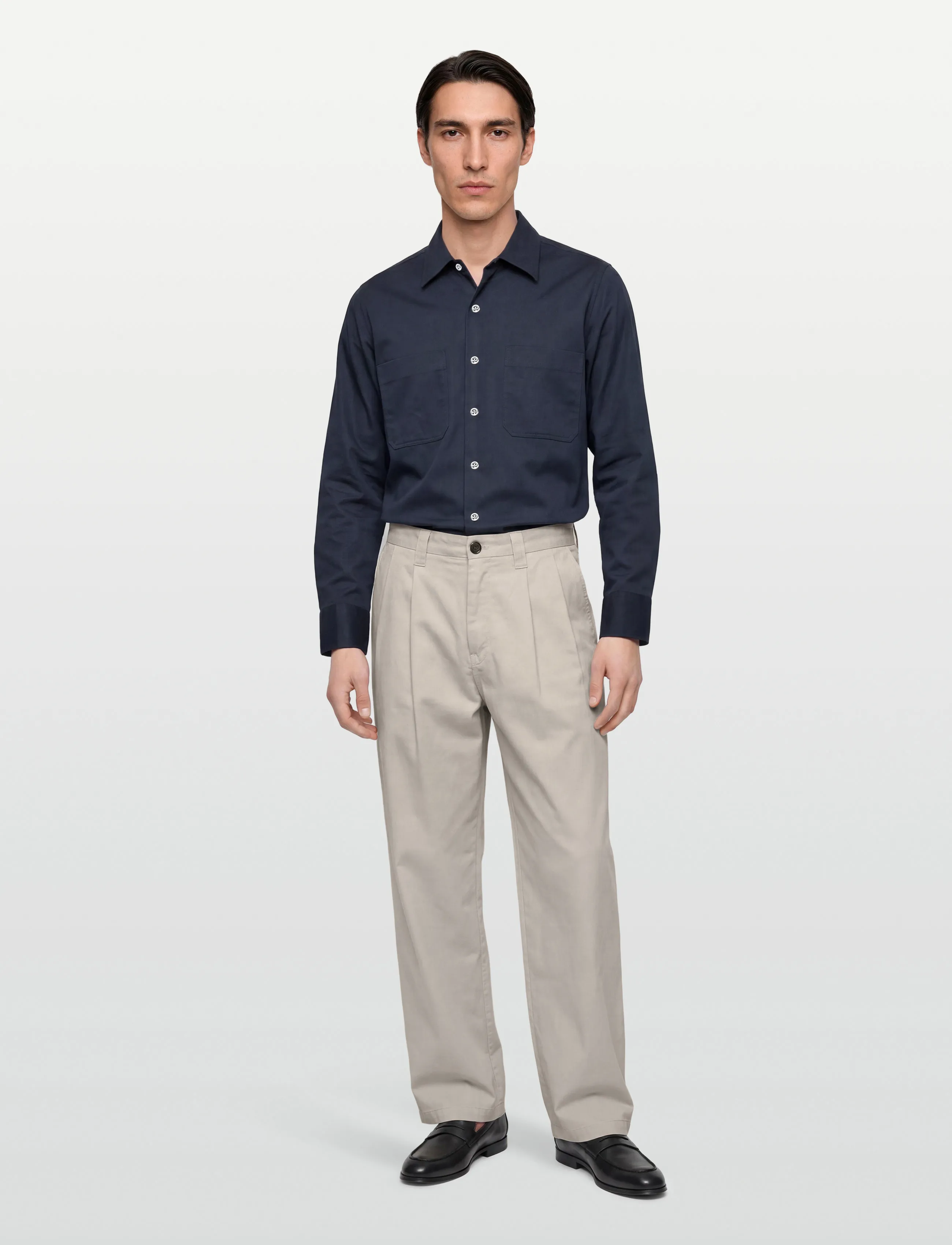 Oscar Jacobson Straight Fit Bowling Collar Shirt, S, Shirts, Marineblau - Casual Männerswear