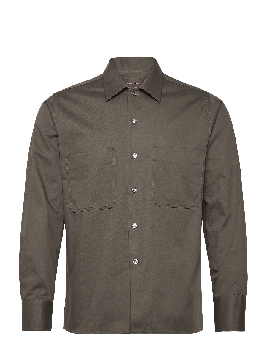 Oscar Jacobson - Straight Fit Bowling Collar Shirt - basic skjorter - nettle green - 0