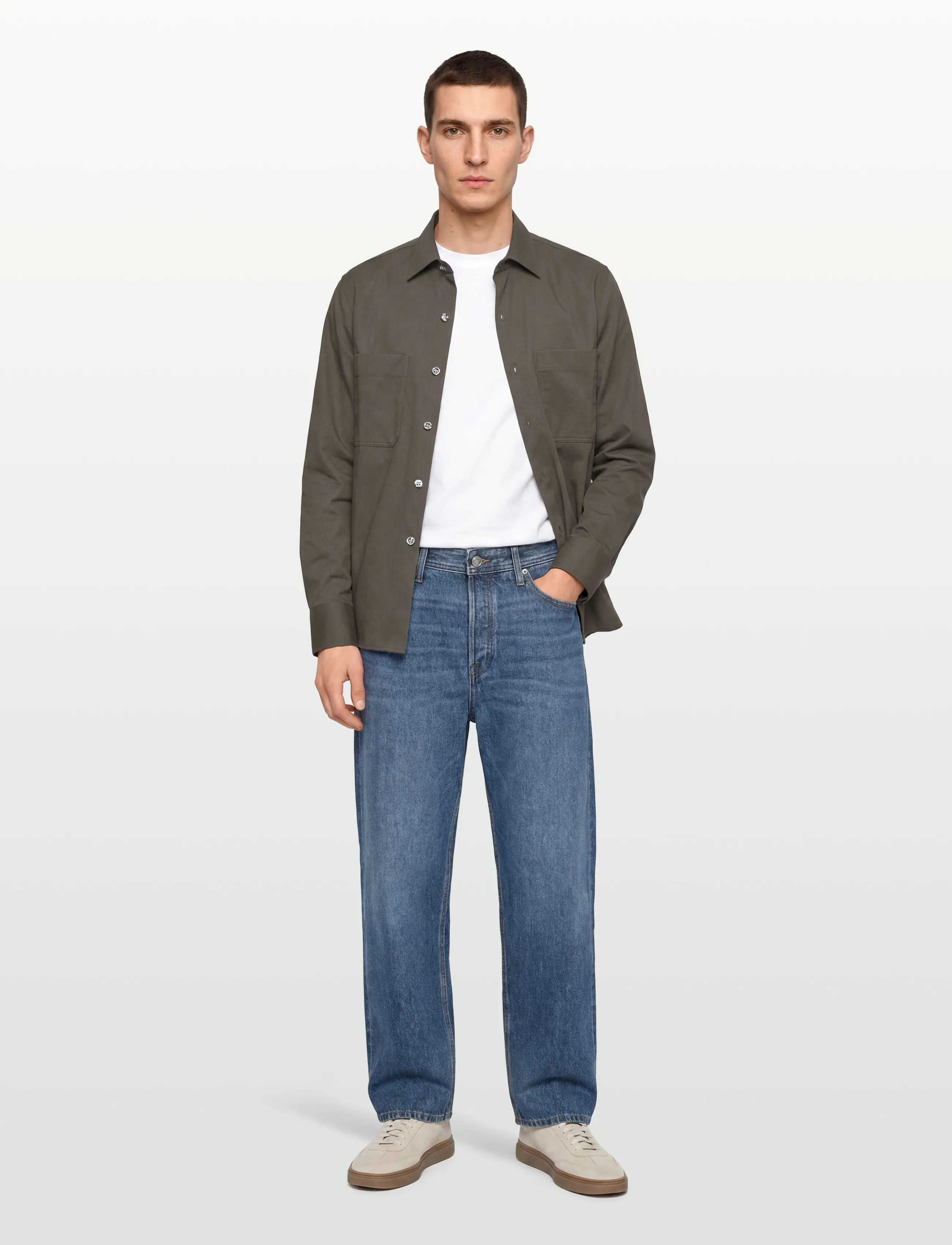Oscar Jacobson Straight Fit Bowling Collar Shirt, XXL, Shirts, Khakigrün - Casual Männerswear