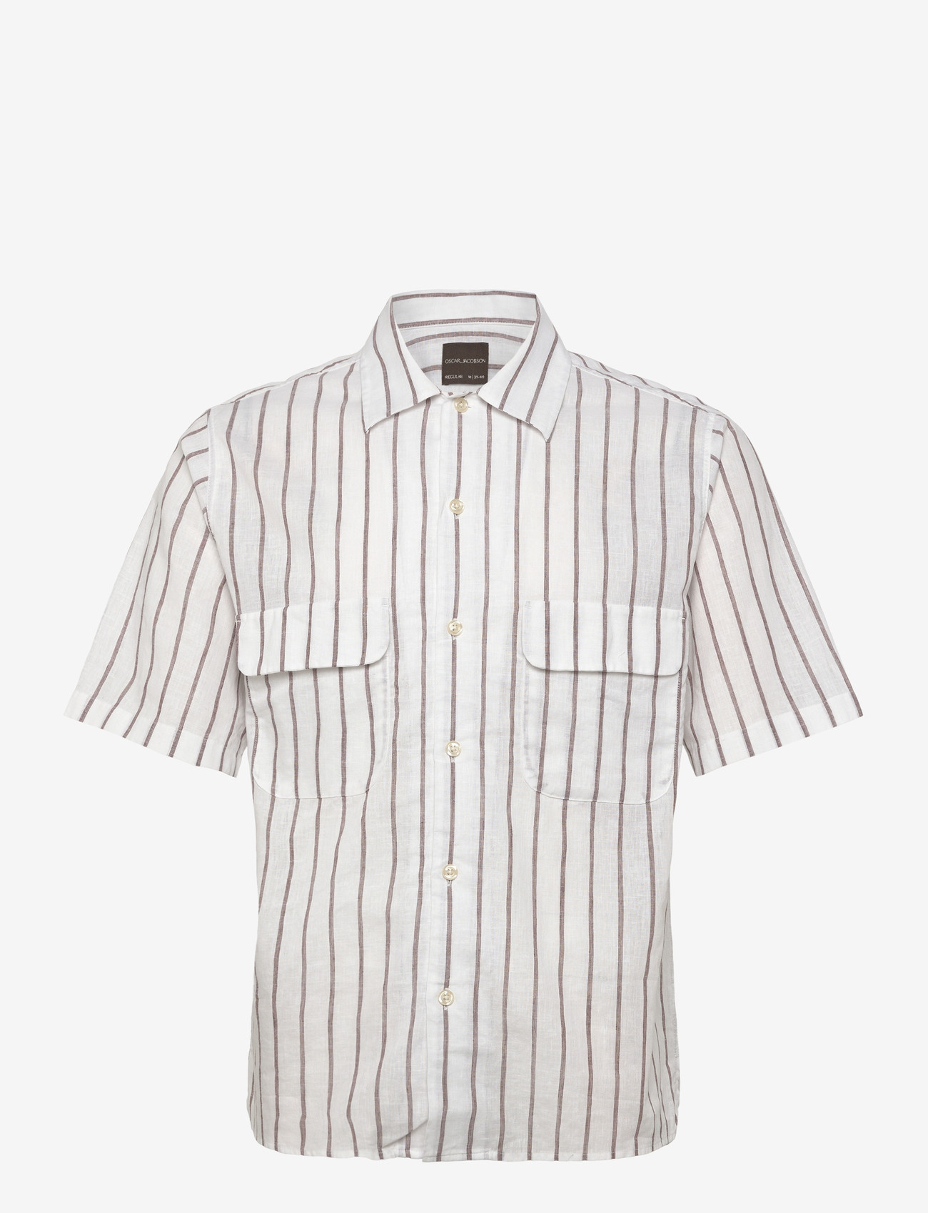 Oscar Jacobson - Reg Fit City SS Striped Shirt - tavalised t-särgid - terra brown - 0