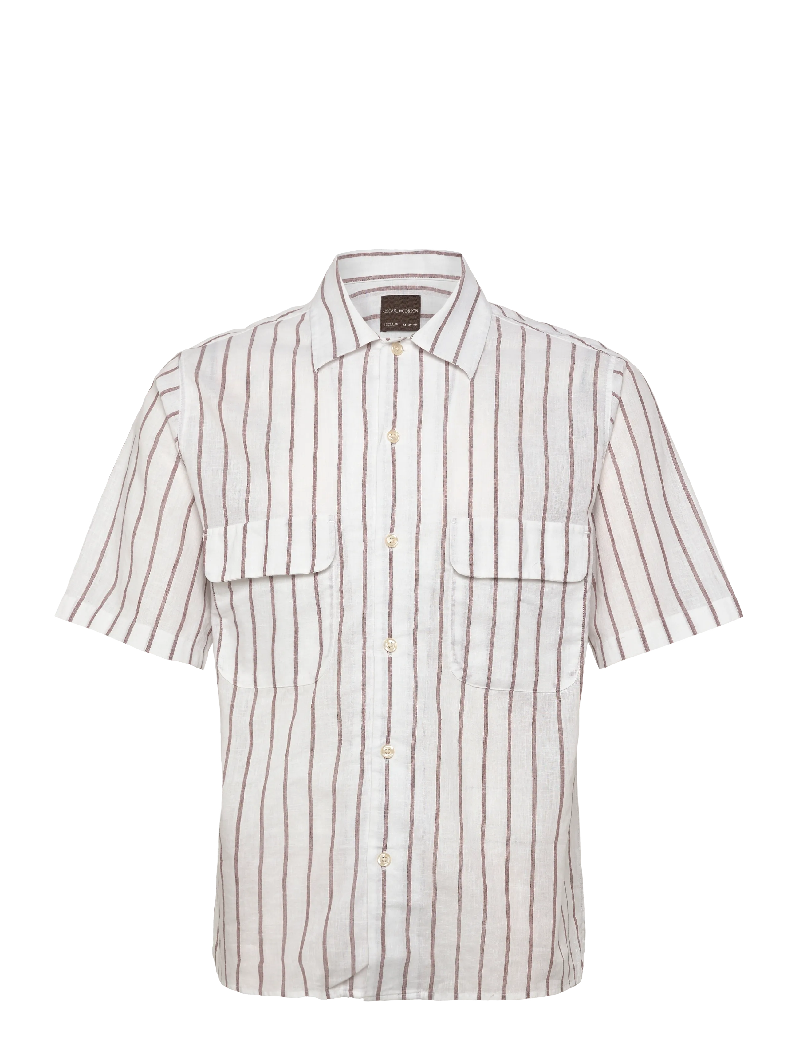 Oscar Jacobson Reg Fit City SS Striped Shirt - New arrivals - TERRA BROWN / white