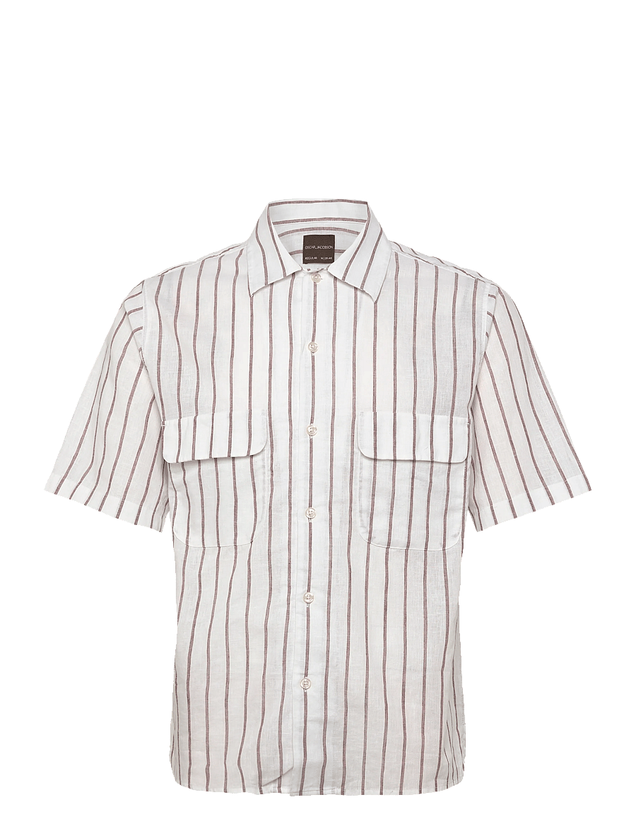 Oscar Jacobson - Reg Fit City SS Striped Shirt - basic-hemden - terra brown - 1