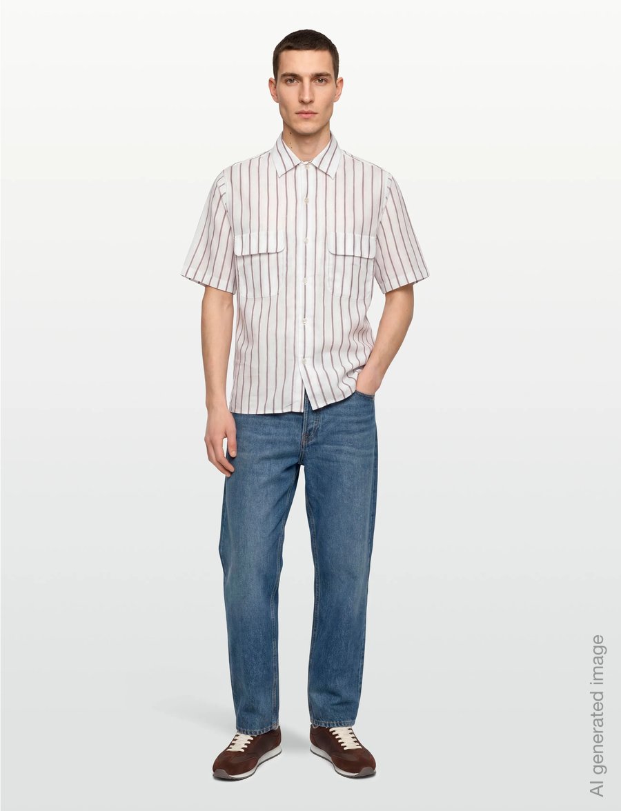 Oscar Jacobson - Reg Fit City SS Striped Shirt - basic-hemden - terra brown - 0