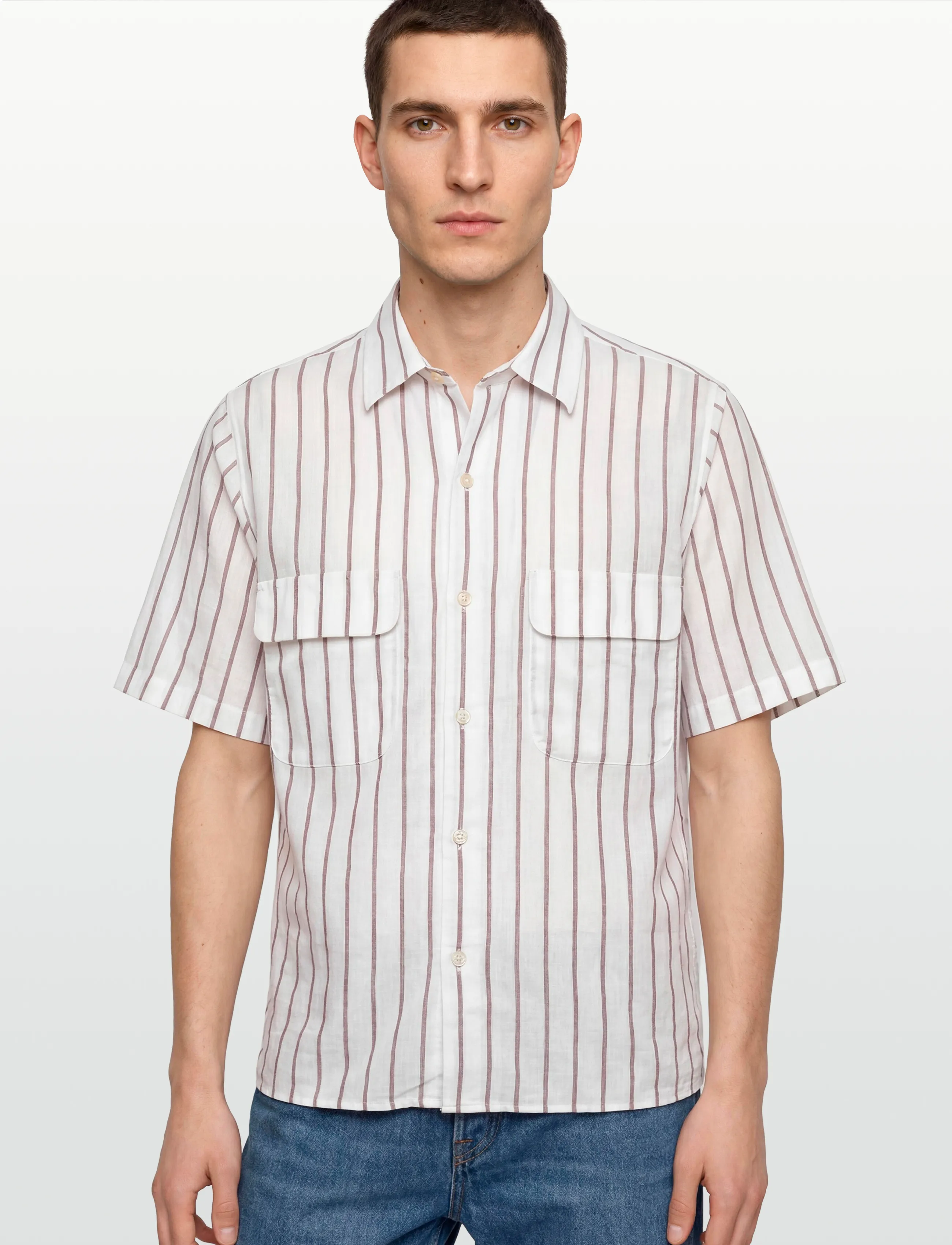 Oscar Jacobson - Reg Fit City SS Striped Shirt - basic skjorter - terra brown - 3