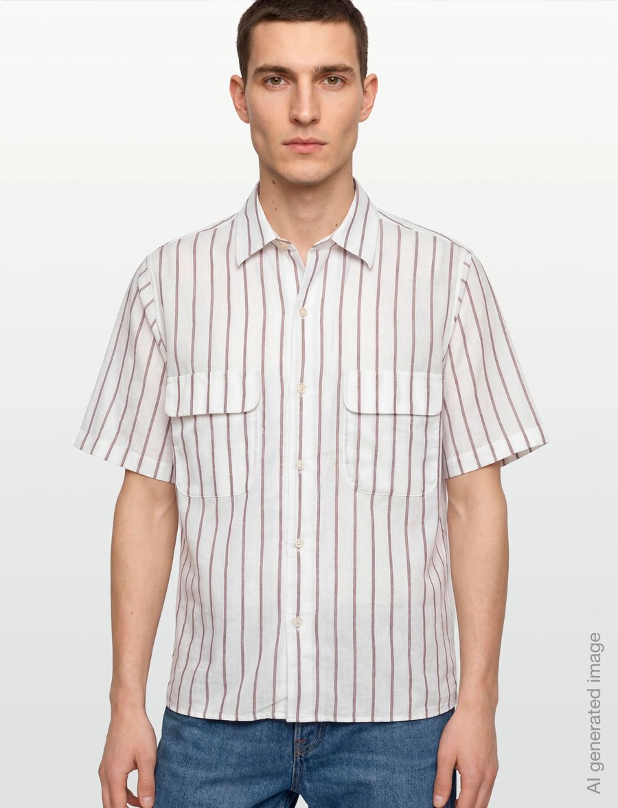 Oscar Jacobson - Reg Fit City SS Striped Shirt - basic-hemden - terra brown - 3