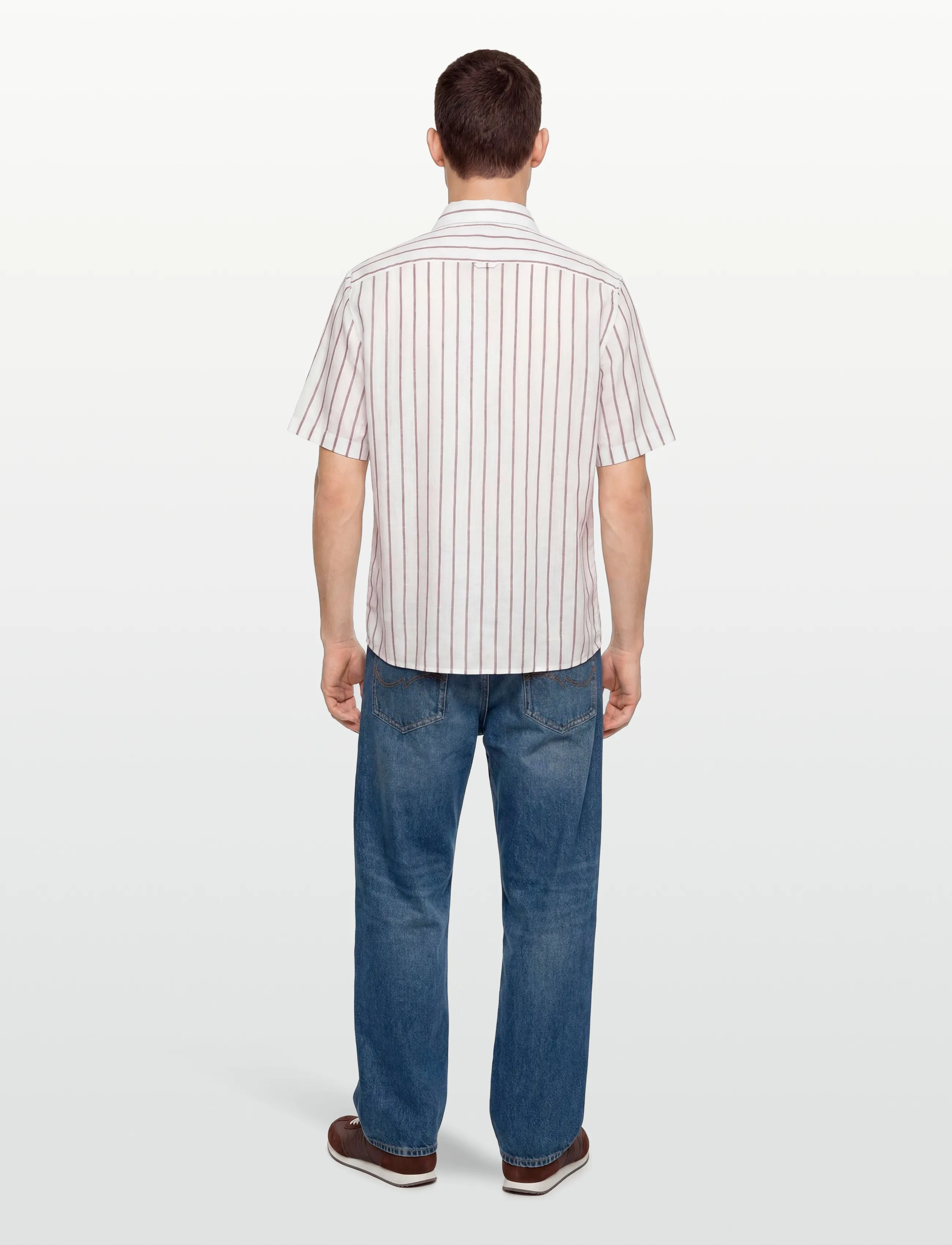 Oscar Jacobson - Reg Fit City SS Striped Shirt - basic skjorter - terra brown - 4