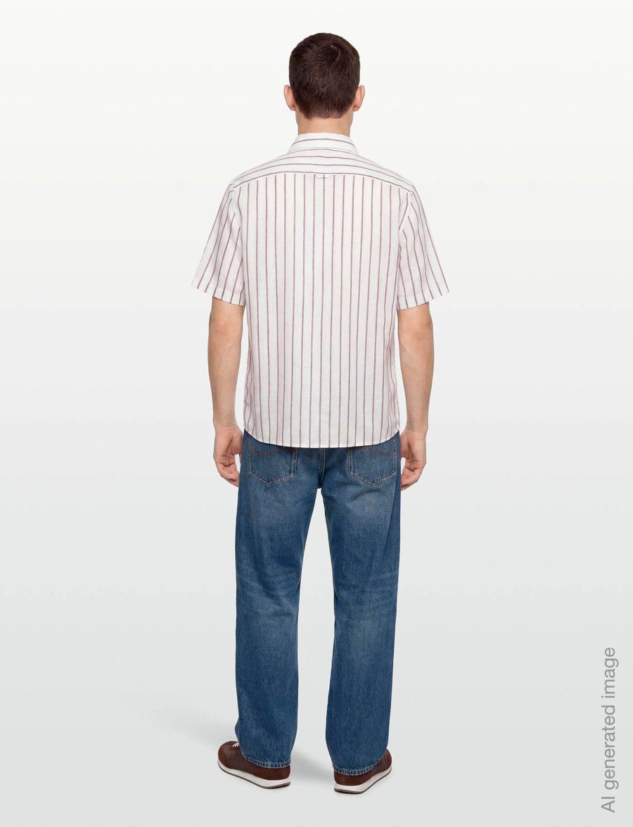 Oscar Jacobson - Reg Fit City SS Striped Shirt - basic-hemden - terra brown - 4