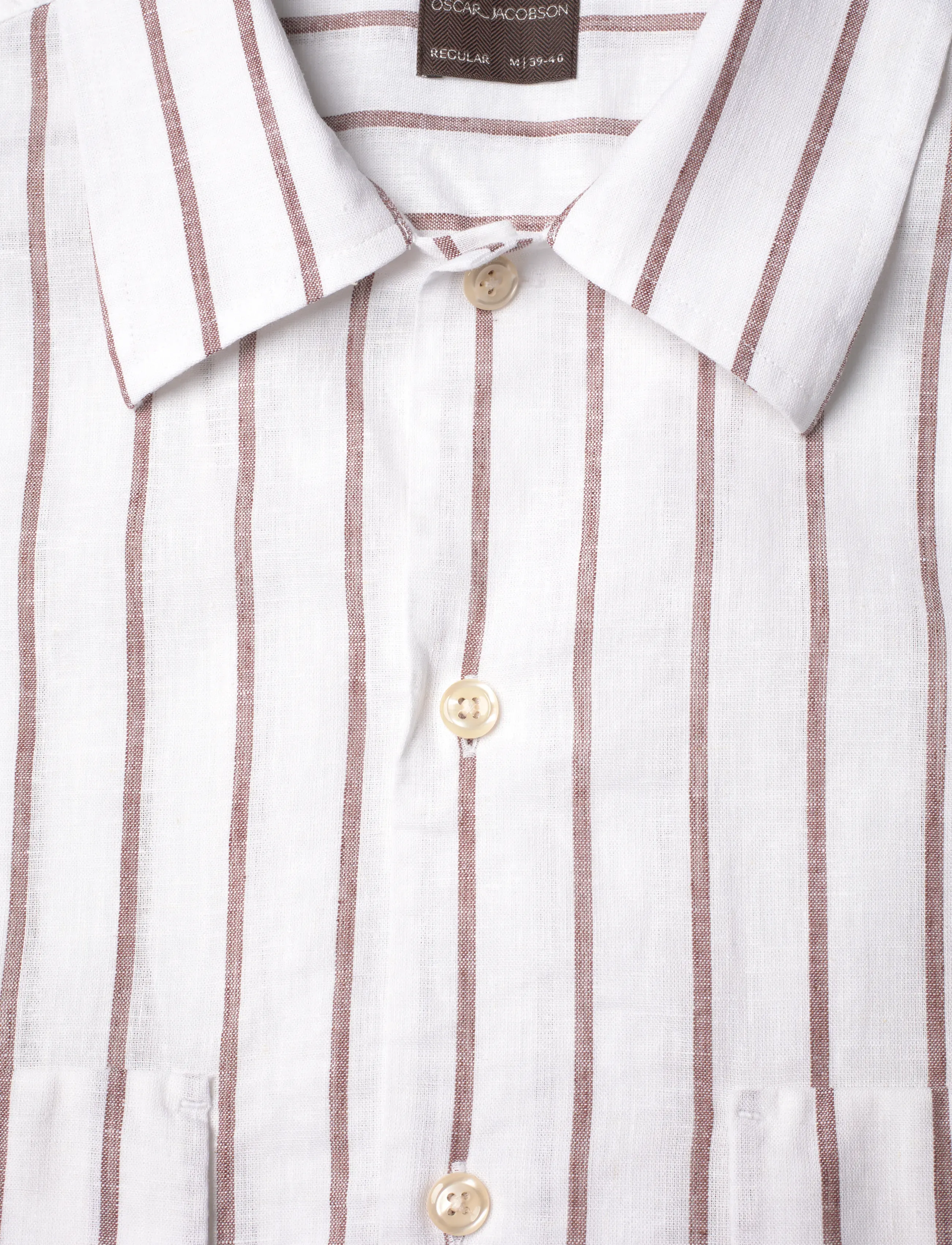 Oscar Jacobson - Reg Fit City SS Striped Shirt - basic-hemden - terra brown - 2