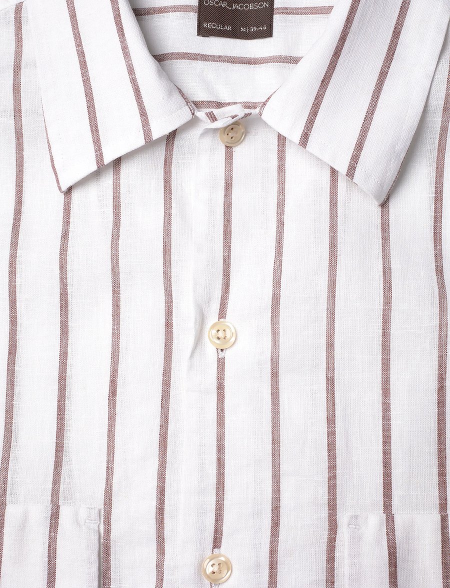 Oscar Jacobson - Reg Fit City SS Striped Shirt - basic-hemden - terra brown - 5