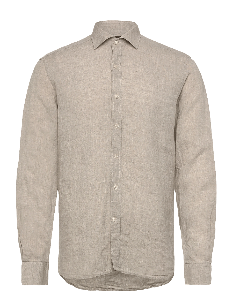 Oscar Jacobson - Reg Fit Cut Away Linen Shirt - basic skjorter - almond beige - 1