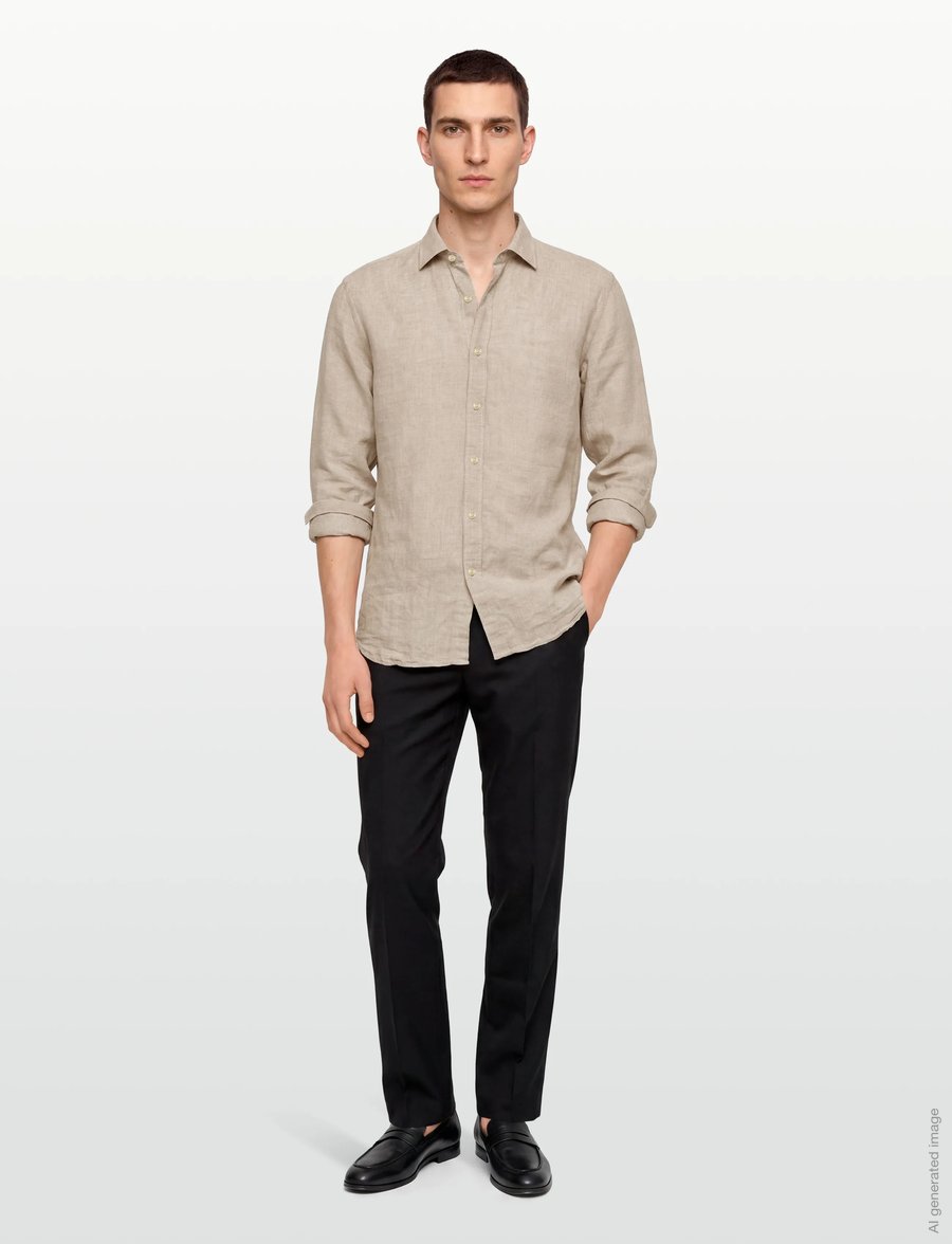 Oscar Jacobson - Reg Fit Cut Away Linen Shirt - basic skjorter - almond beige - 0