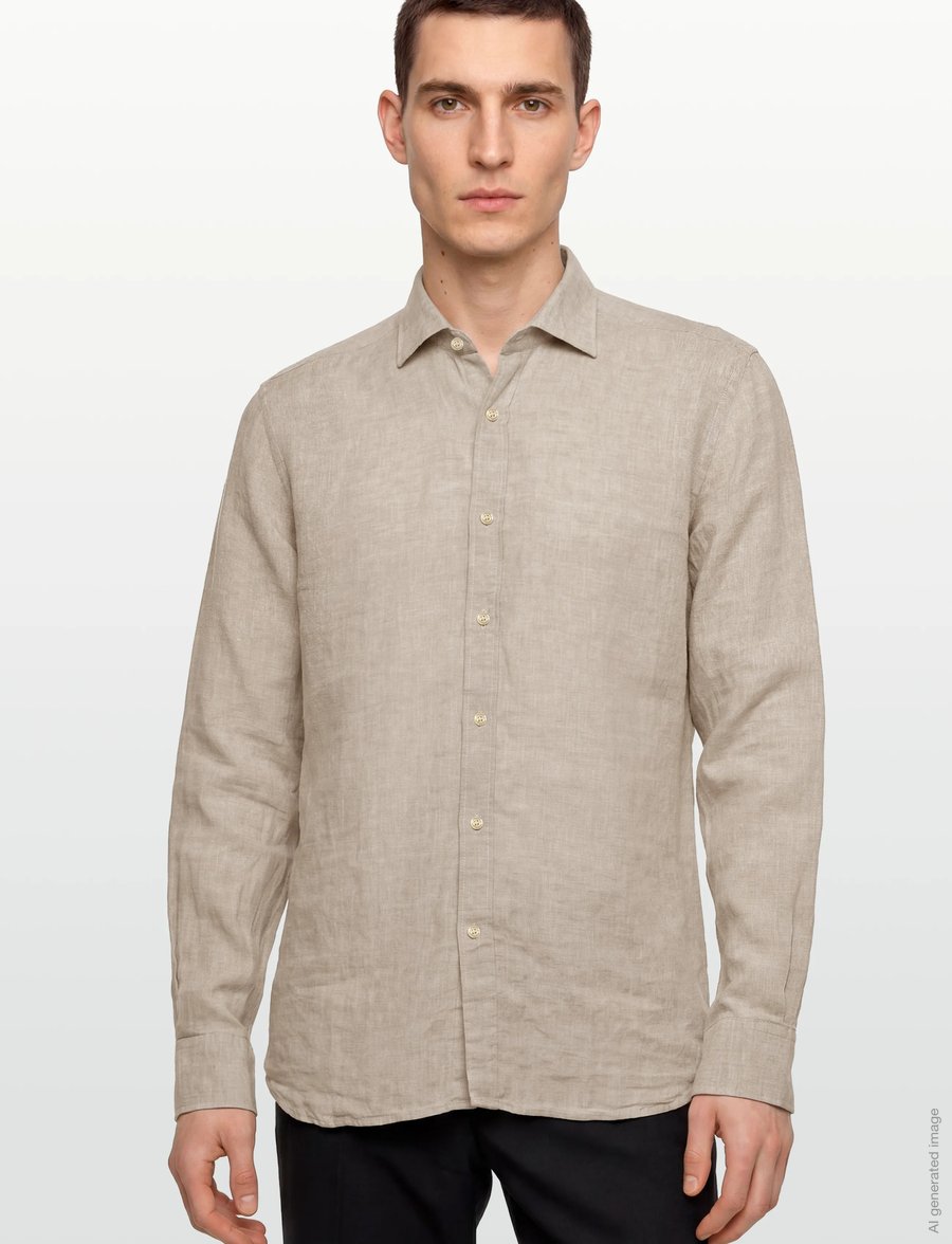 Oscar Jacobson - Reg Fit Cut Away Linen Shirt - basic skjorter - almond beige - 3