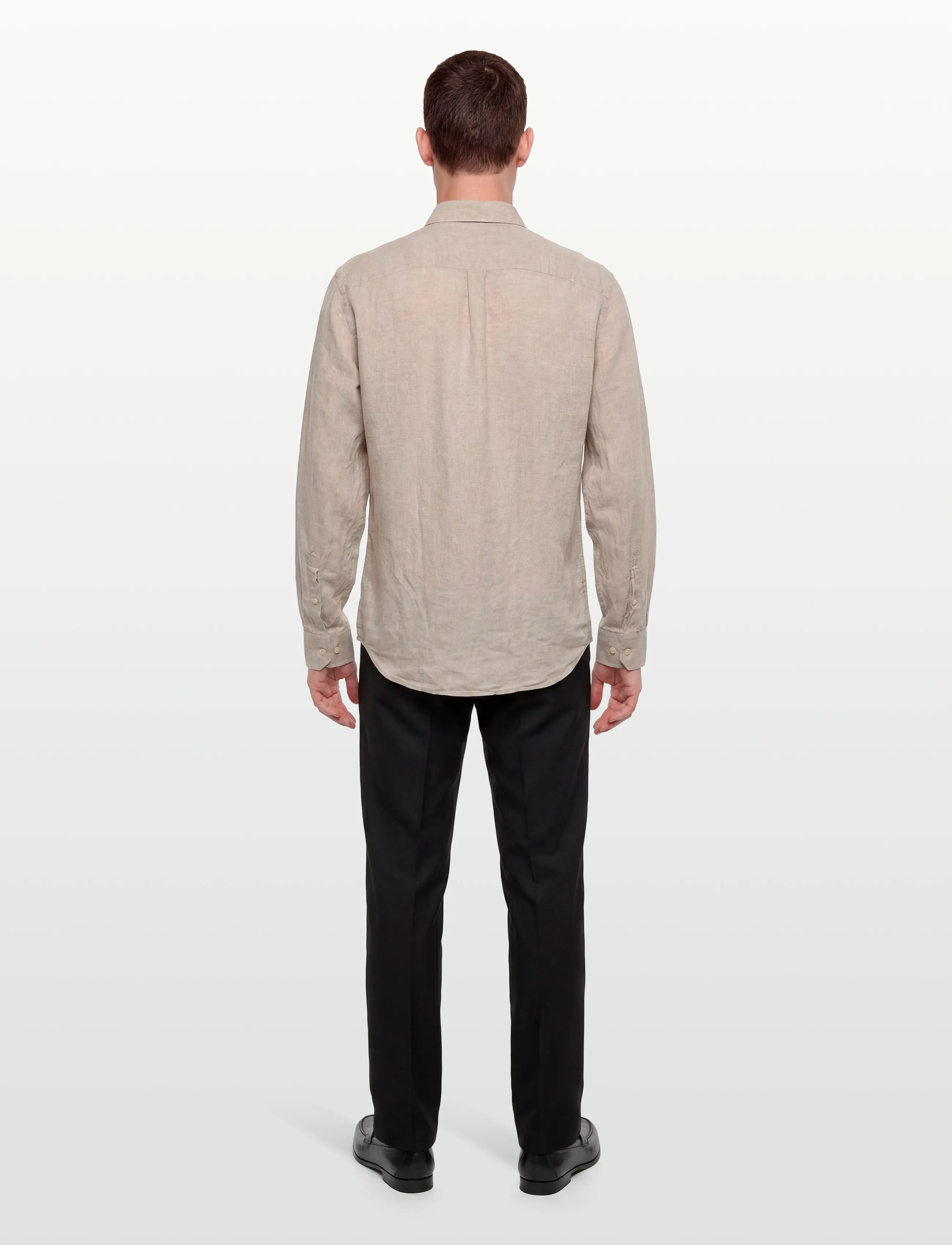 Oscar Jacobson - Reg Fit Cut Away Linen Shirt - basic skjorter - almond beige - 4