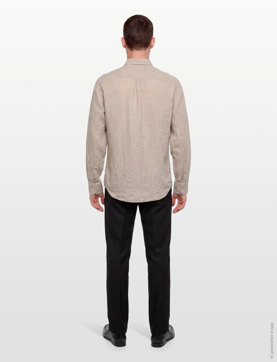 Oscar Jacobson - Reg Fit Cut Away Linen Shirt - basic skjorter - almond beige - 4