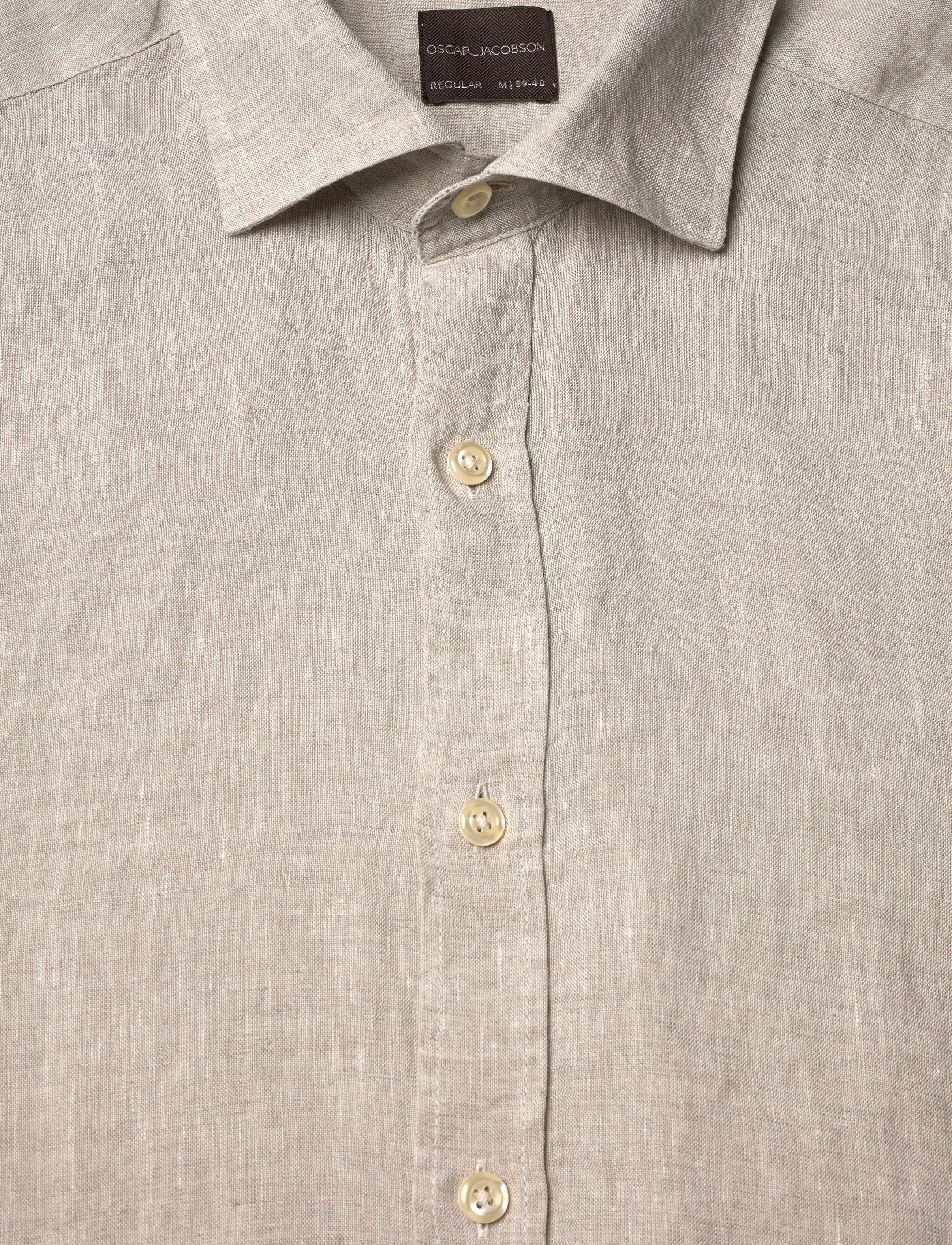 Oscar Jacobson - Reg Fit Cut Away Linen Shirt - basic skjorter - almond beige - 5