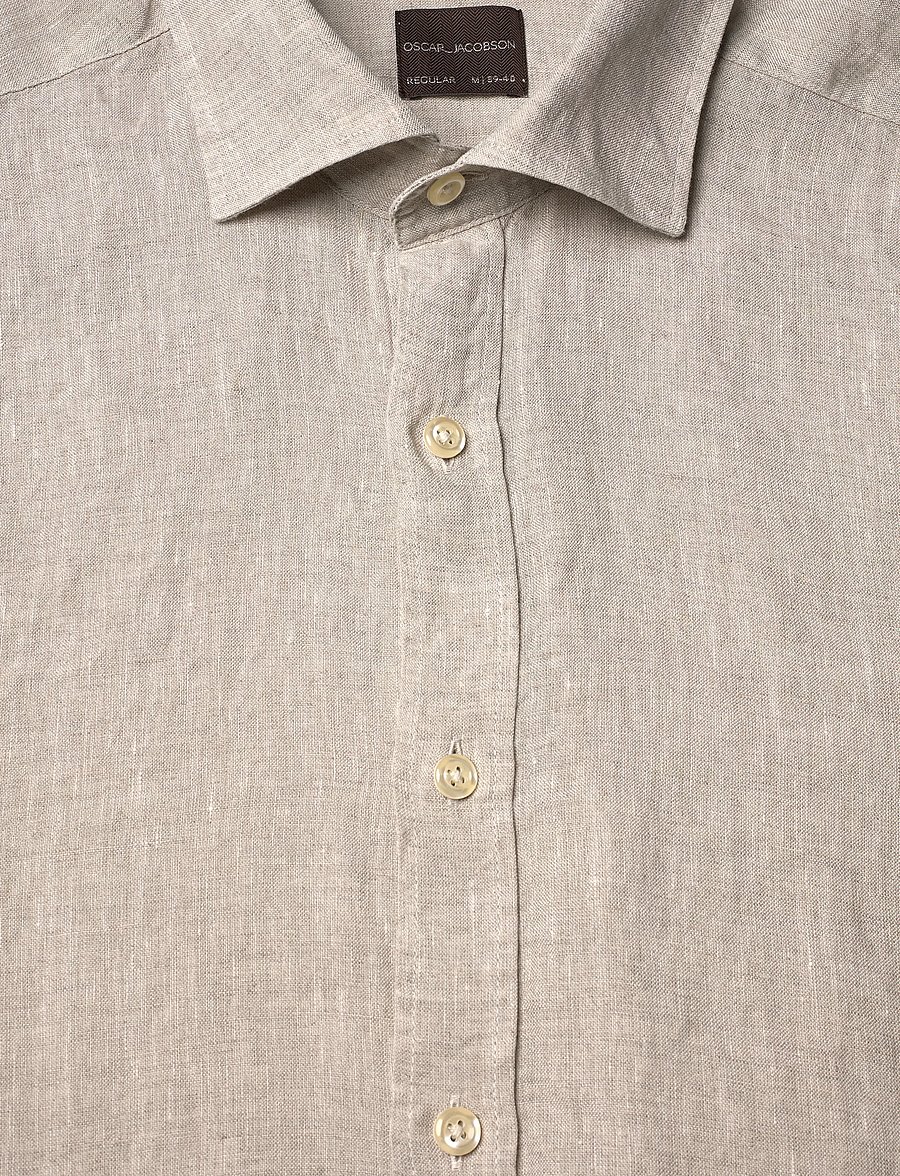 Oscar Jacobson - Reg Fit Cut Away Linen Shirt - basic skjorter - almond beige - 5