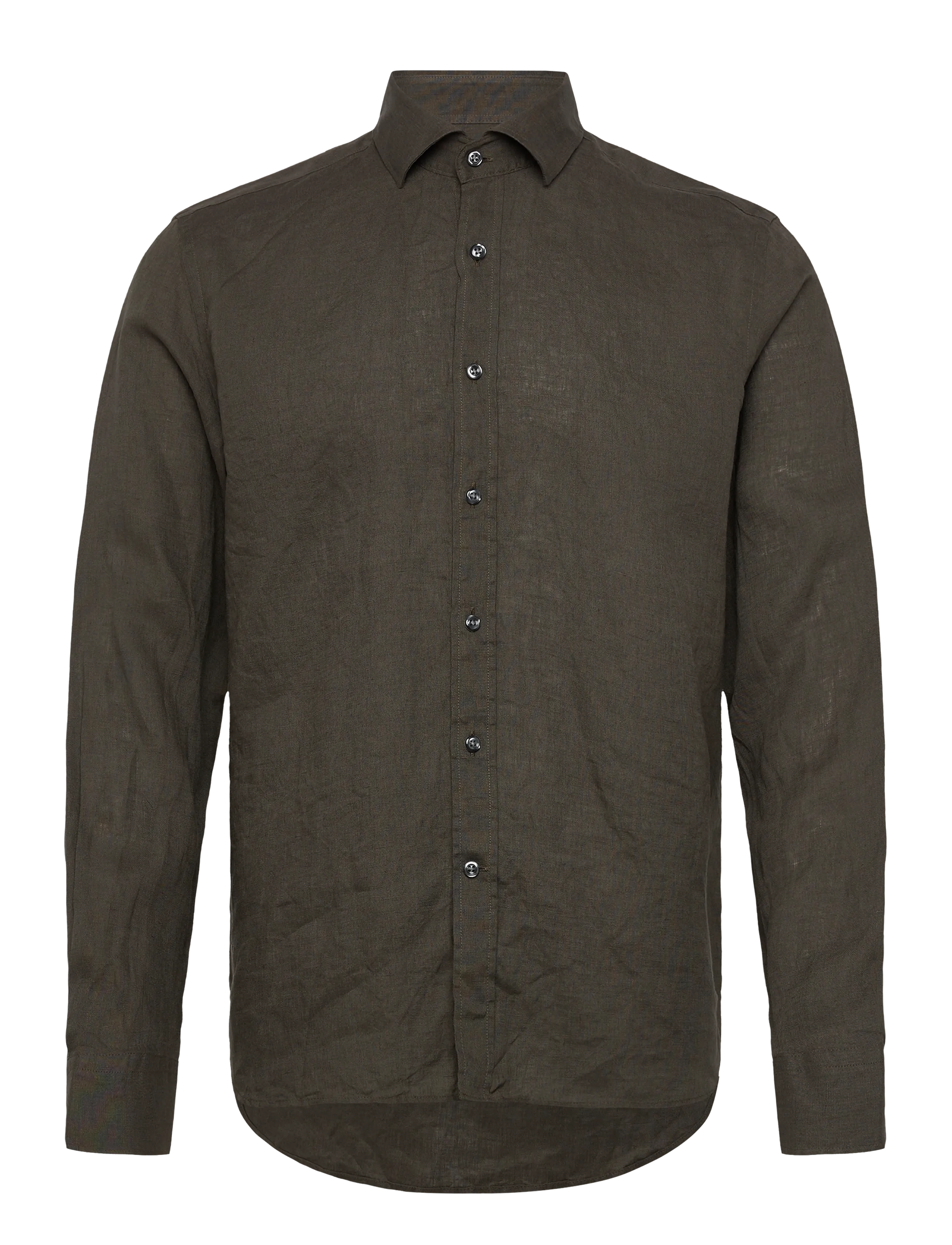 Oscar Jacobson Reg Fit Cut Away Linen Shirt - Clothing - ARMY GREEN / khaki/green
