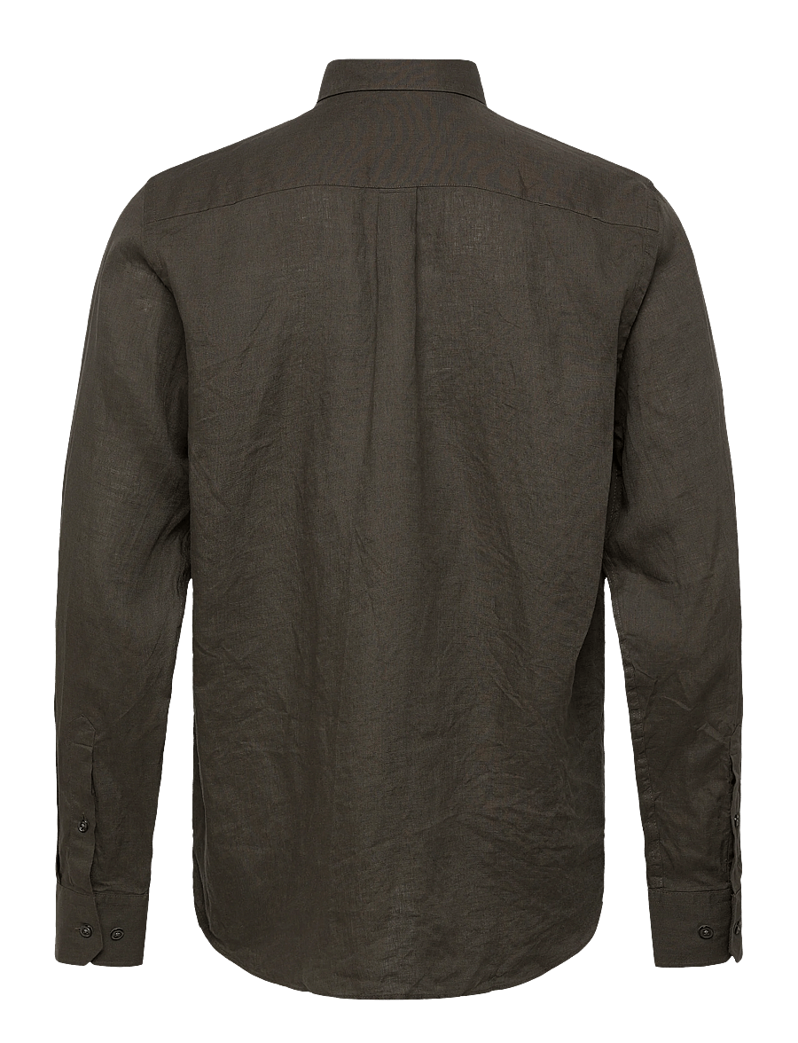 Oscar Jacobson - Reg Fit Cut Away Linen Shirt - basic skjorter - army green - 2