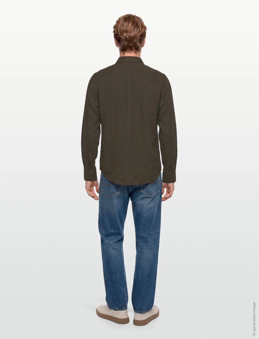 Oscar Jacobson - Reg Fit Cut Away Linen Shirt - basic skjorter - army green - 4
