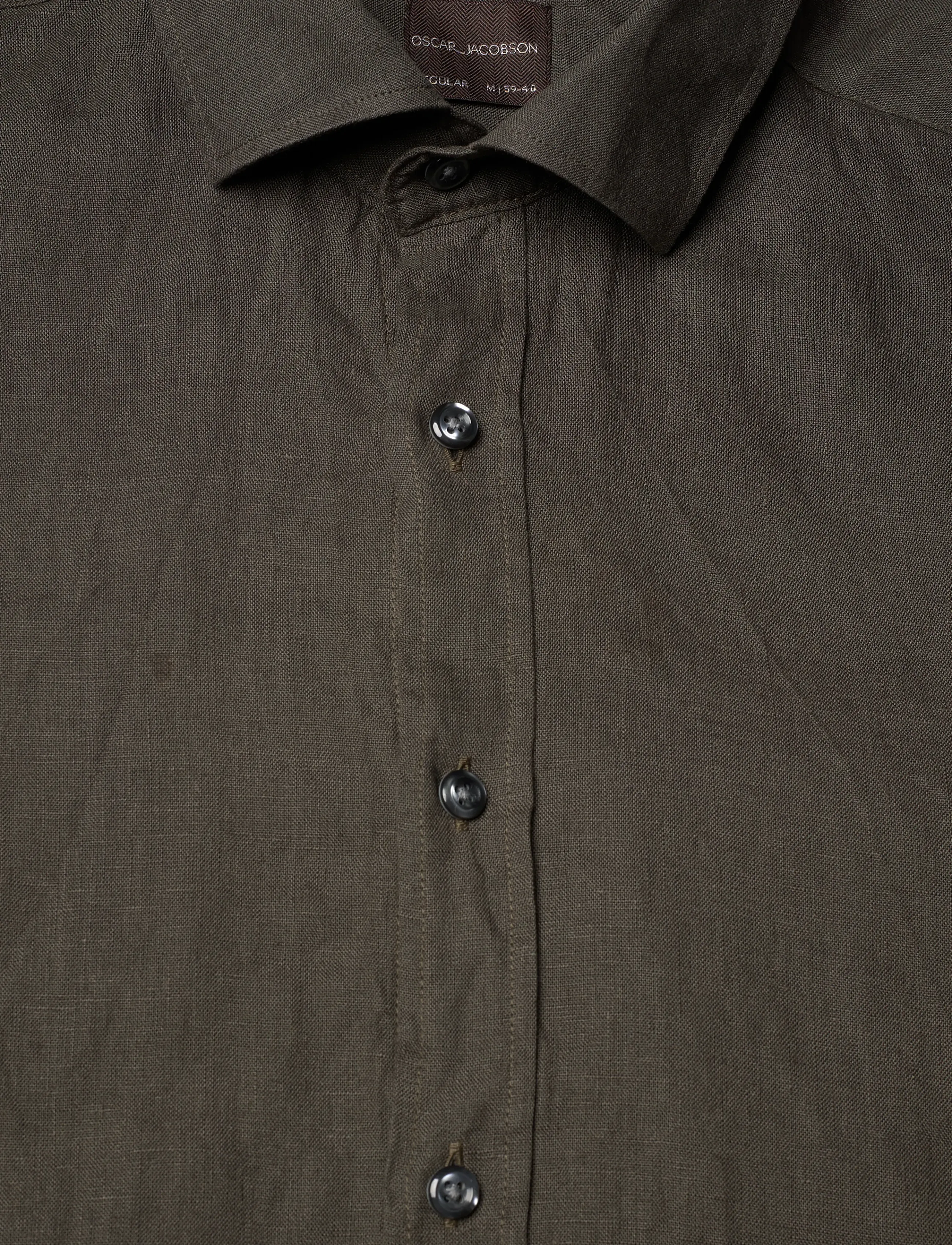 Oscar Jacobson - Reg Fit Cut Away Linen Shirt - basic skjorter - army green - 5