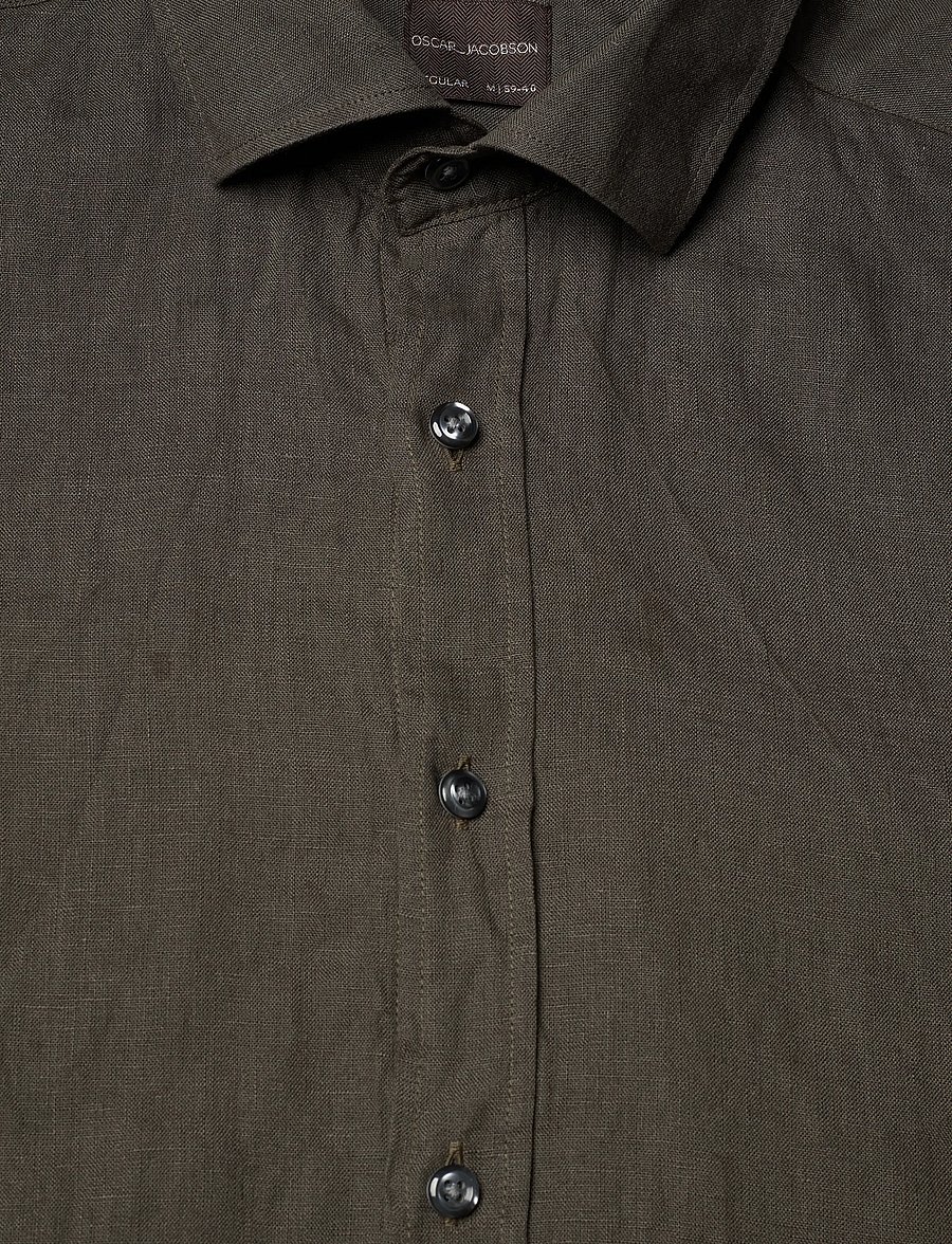 Oscar Jacobson - Reg Fit Cut Away Linen Shirt - basic skjorter - army green - 5