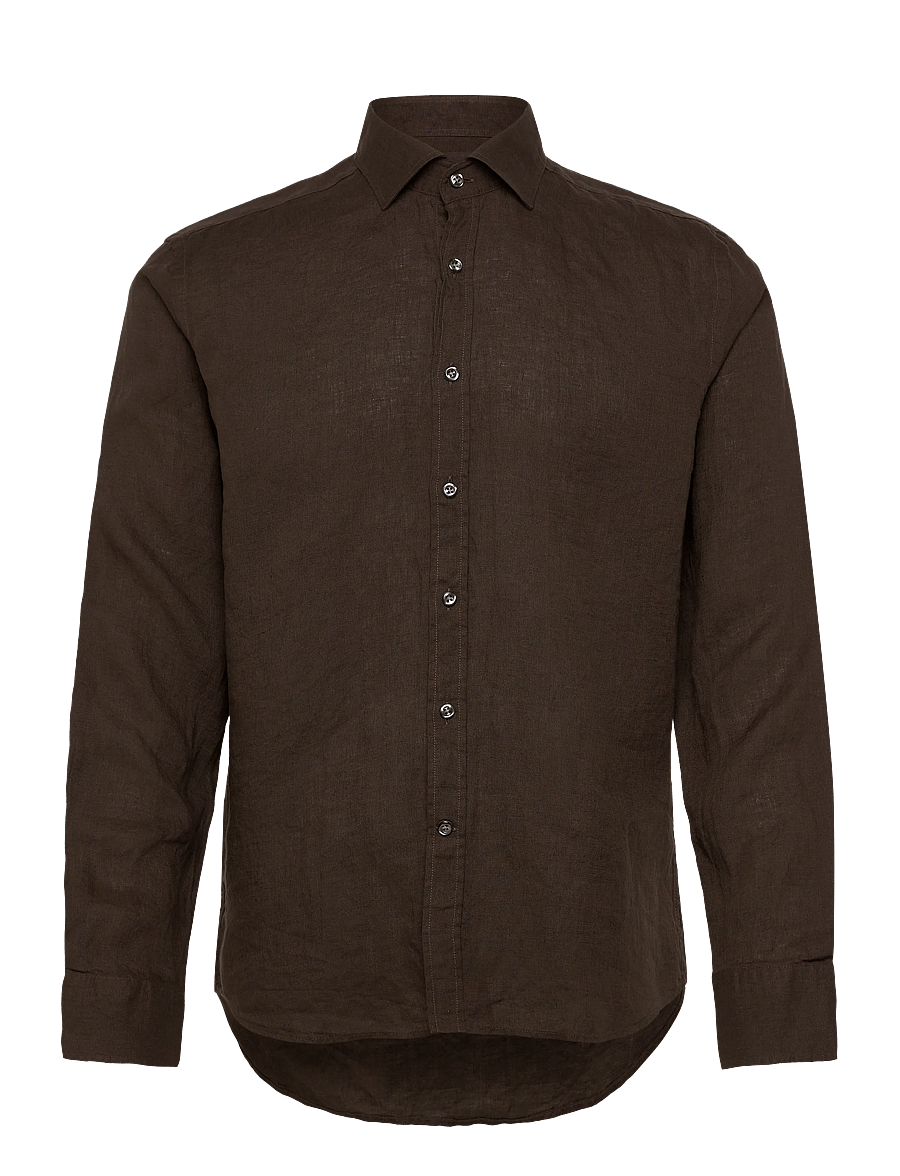 Oscar Jacobson - Reg Fit Cut Away Linen Shirt - basic skjorter - brown elk - 1